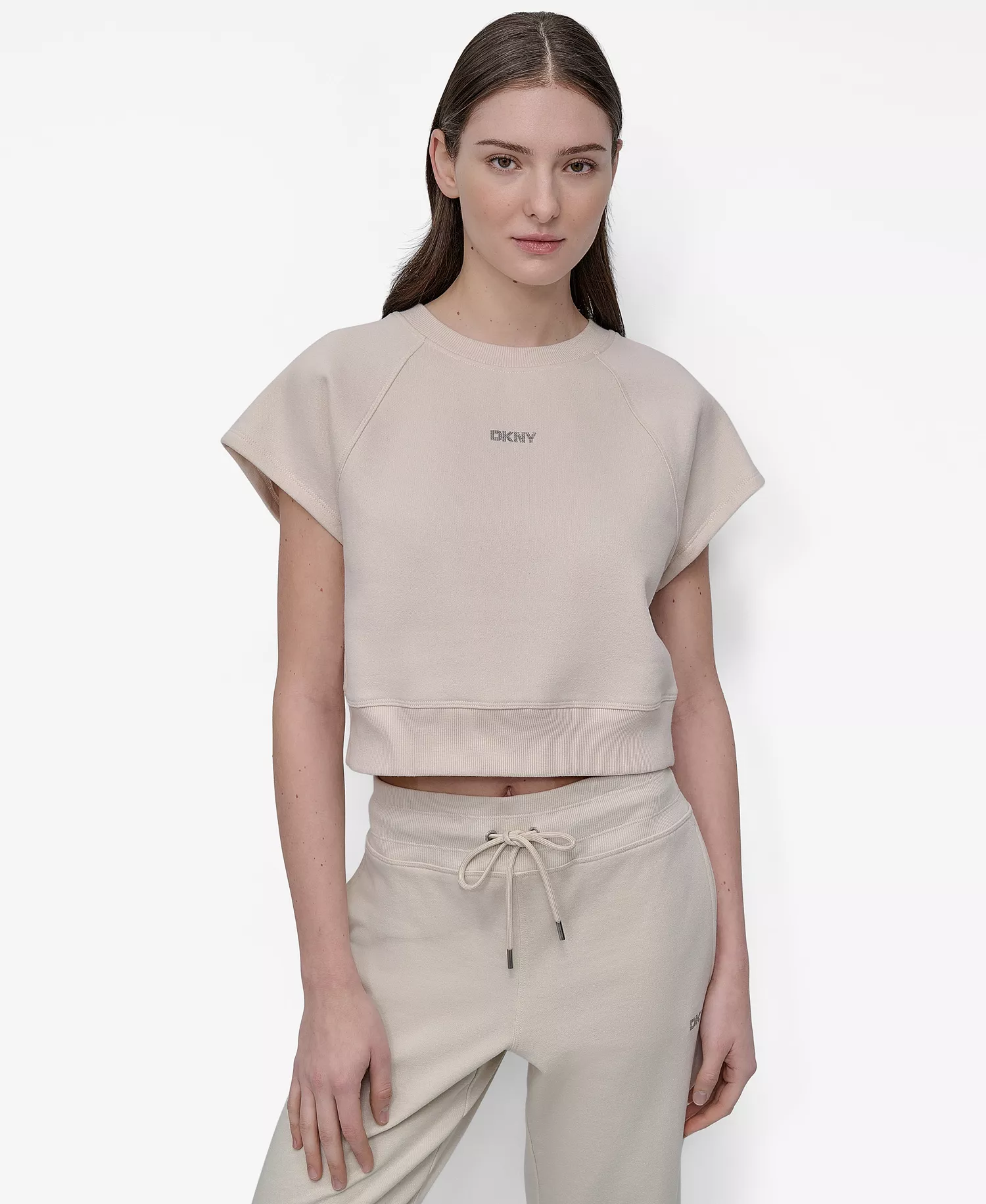Women's Mini Stud Logo Short Sleeve Cropped Top - Light City Khaki - S