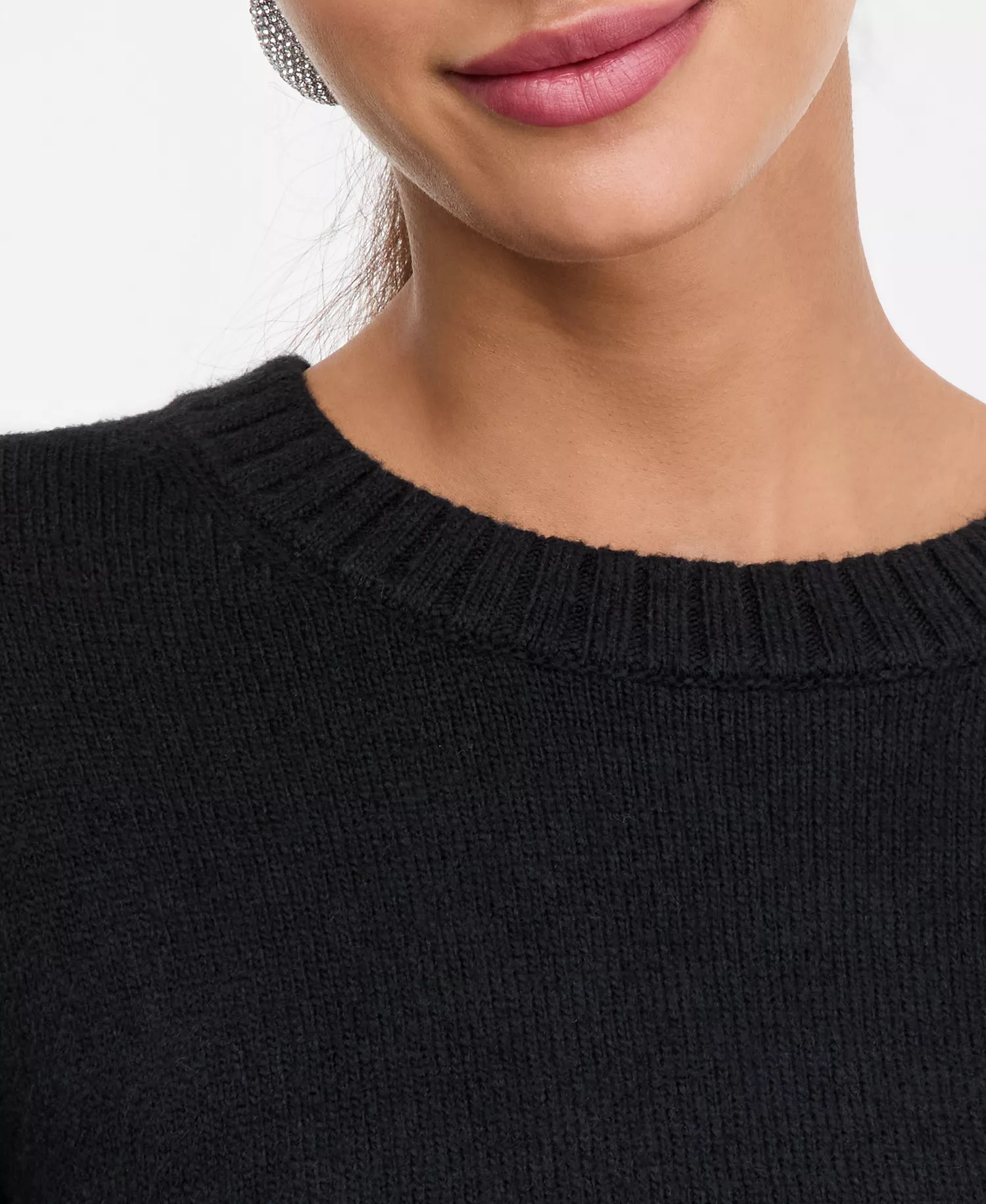 Women's Ribbed-Trim Crewneck Pullover Sweater, Macy's Exclusive - Deep Black - M