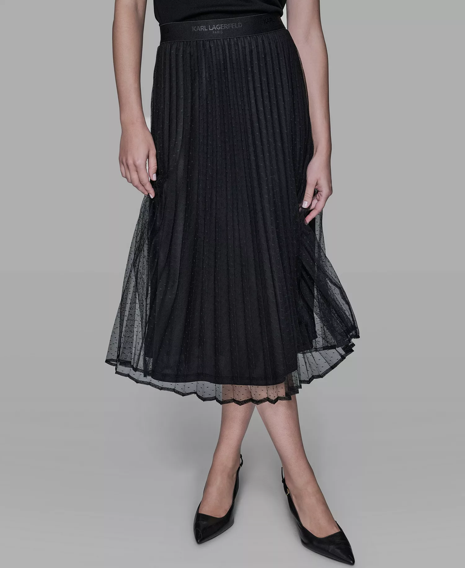 Women's Long Mesh Pleated Midi Skirt - Black - L