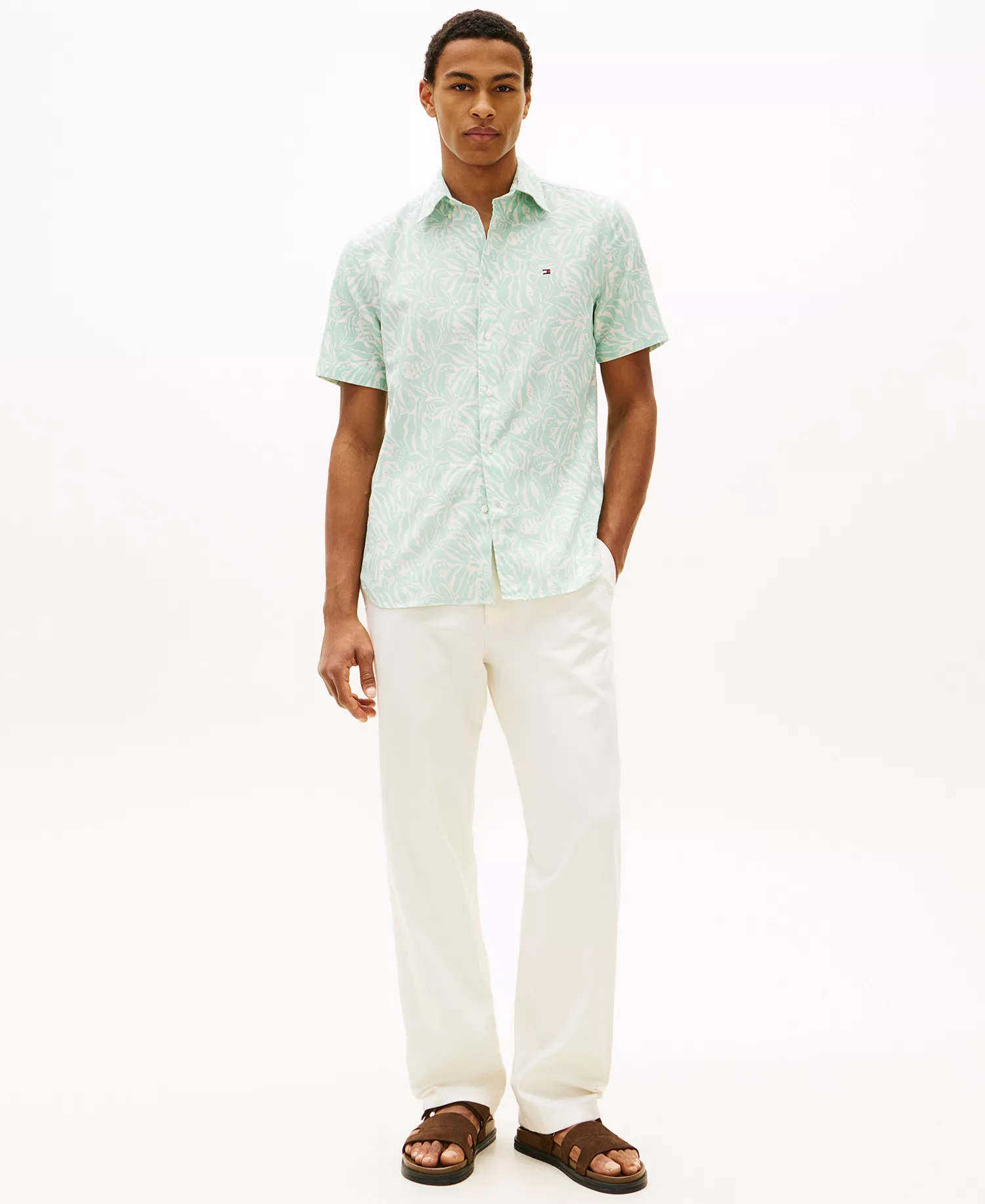 Men's Short-Sleeve Linen-Blend Printed Shirt - Crushed Mint / Allover - L