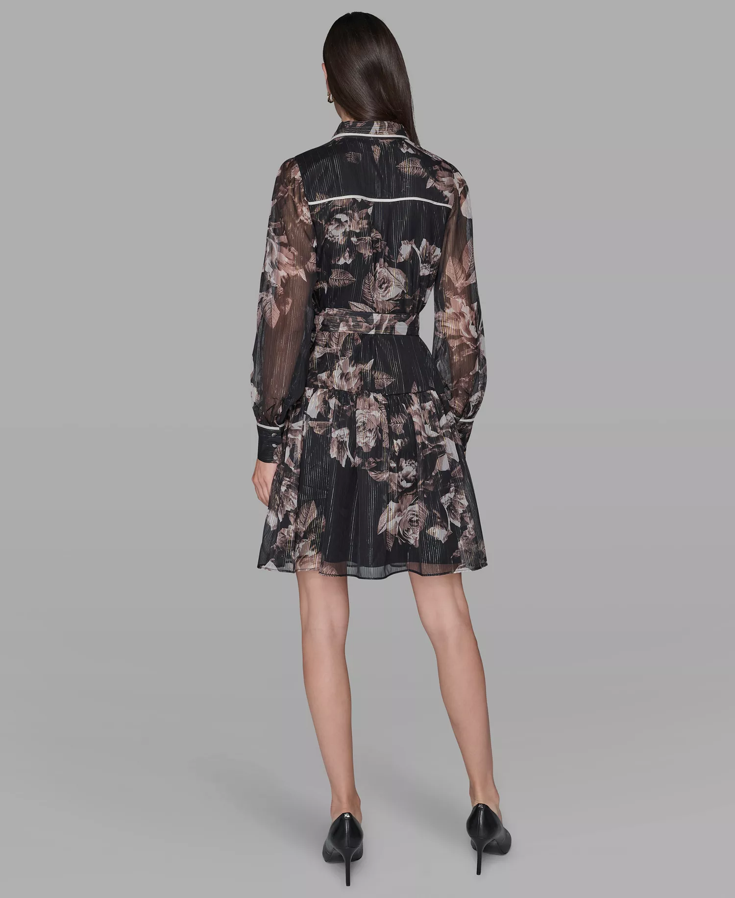 Women's Printed Crinkle Chiffon Collared Shirt Dress - Black/ Vicuna Multi/ Birch - 2