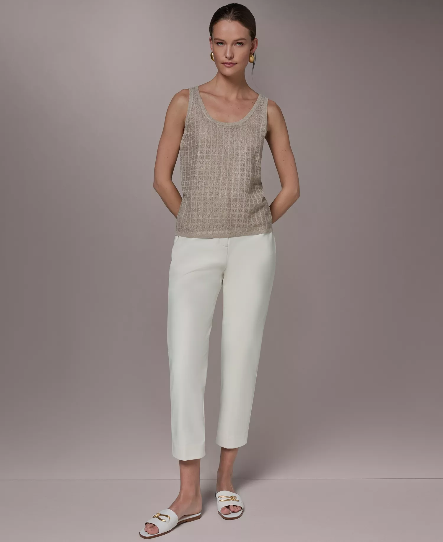 Women's Grid Pattern Sleeveless Sweater - Tuscan Gray - L