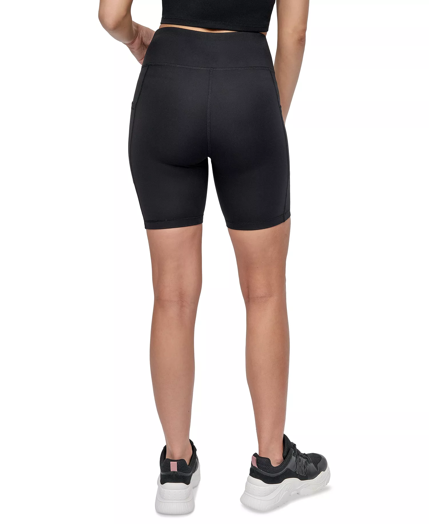 Women's Rhinestone-Logo Pocket Bike Shorts - Black/silver - XS