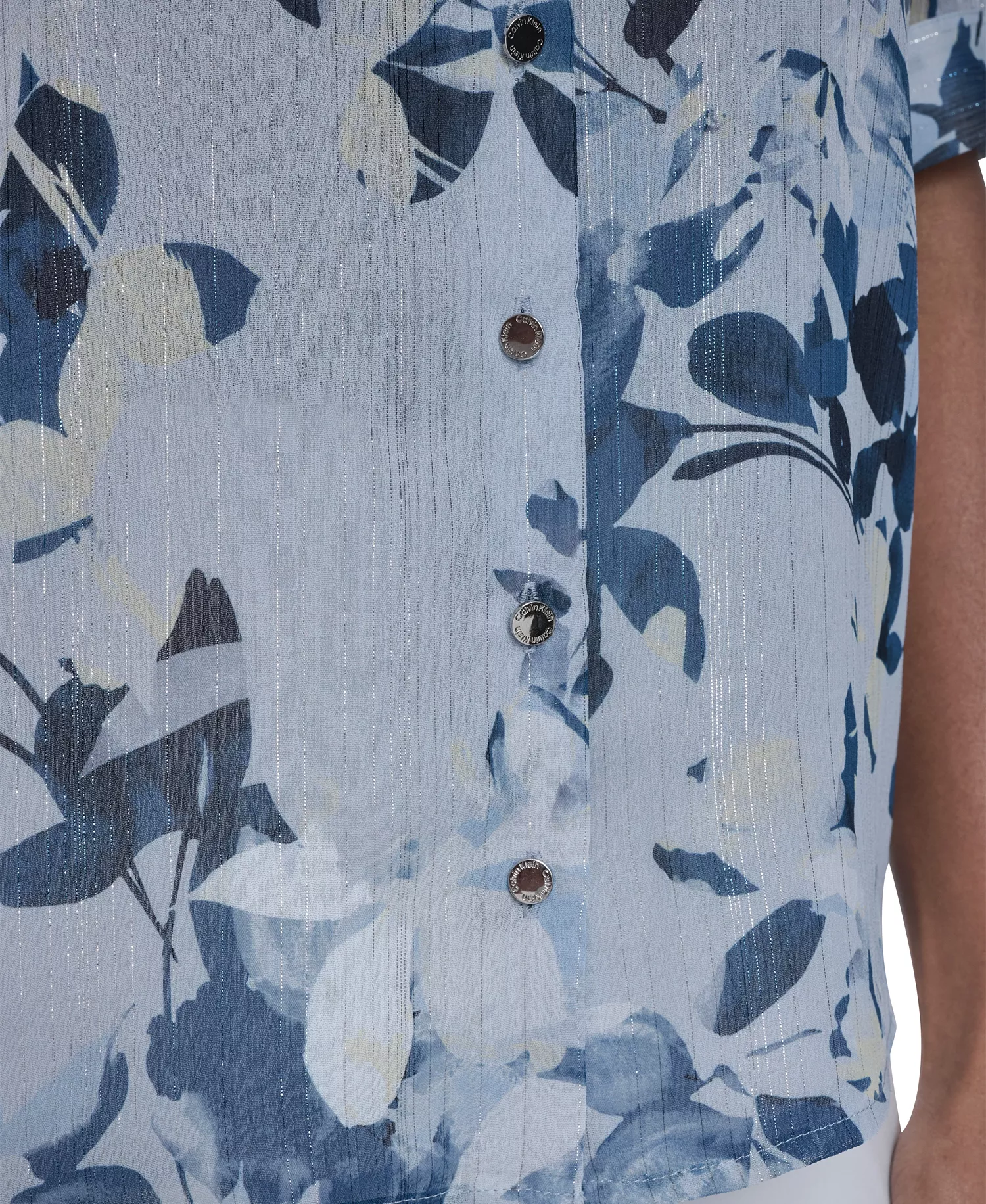 Petite Short-Sleeve Button Front Top - Mist/Double Cream - P/L