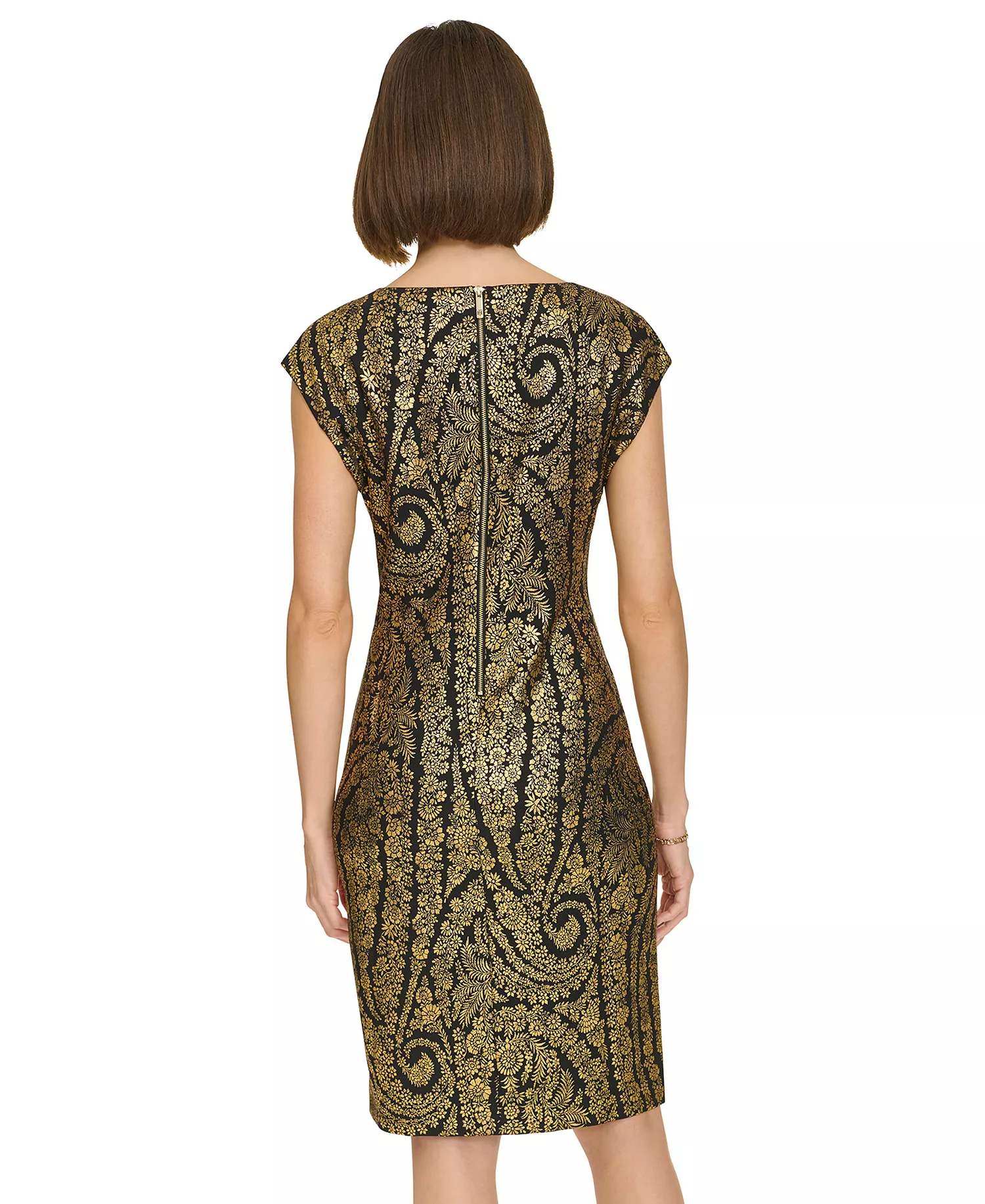 Petite Foil Print Sheath Dress - Black/Gold - 0P