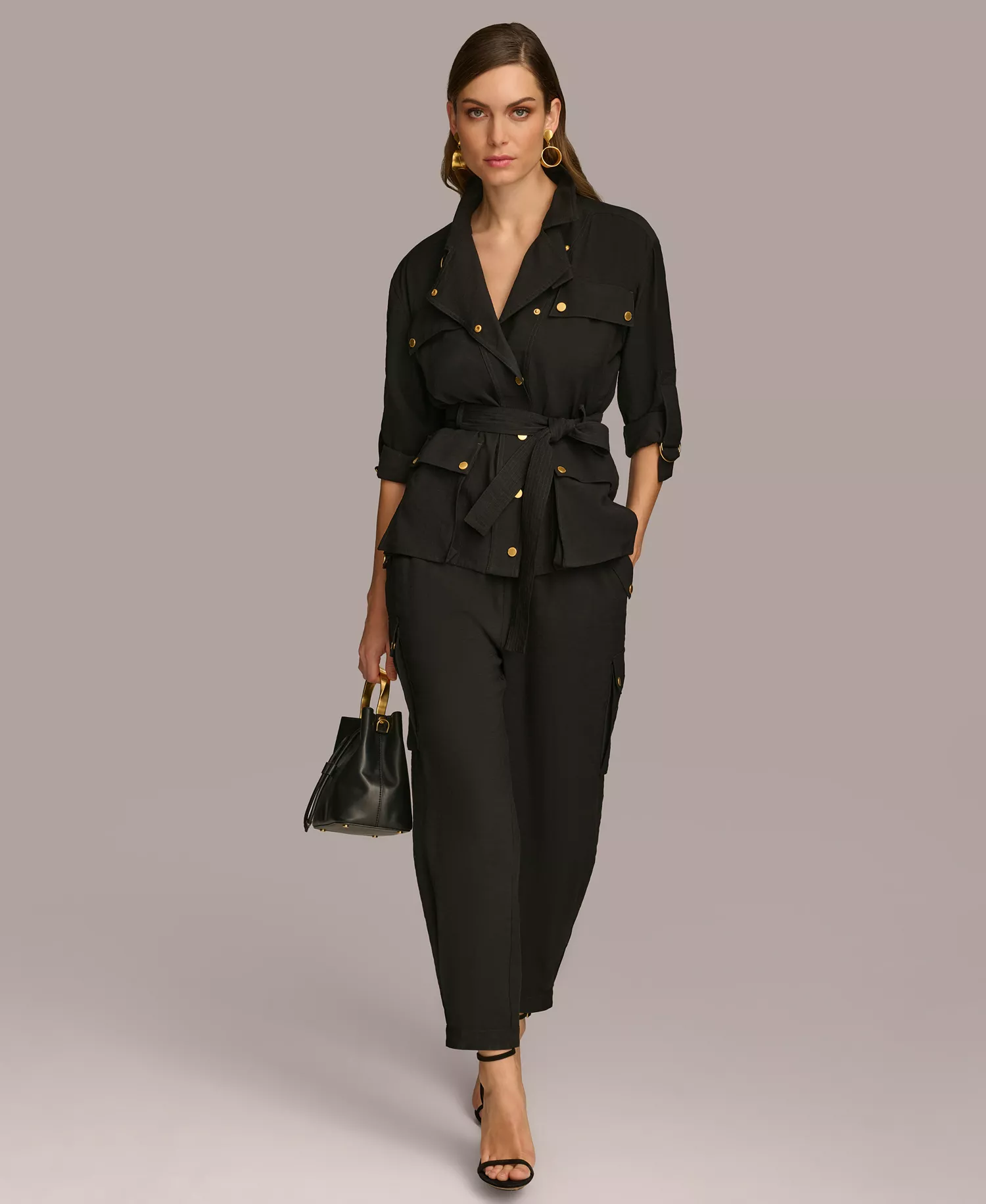 Women's Belted Utility Jacket - Black - L