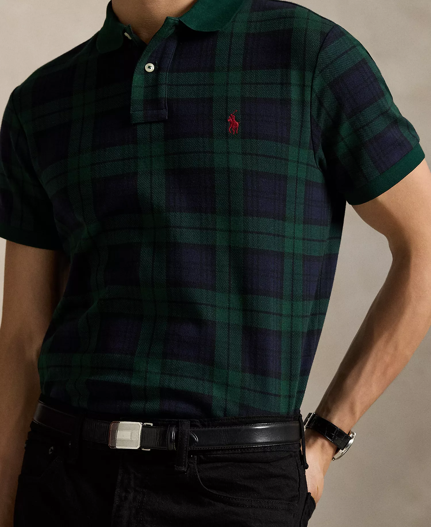 Men's Holiday Plaid Polo Shirt - Blackwatch Tartan - 2XL