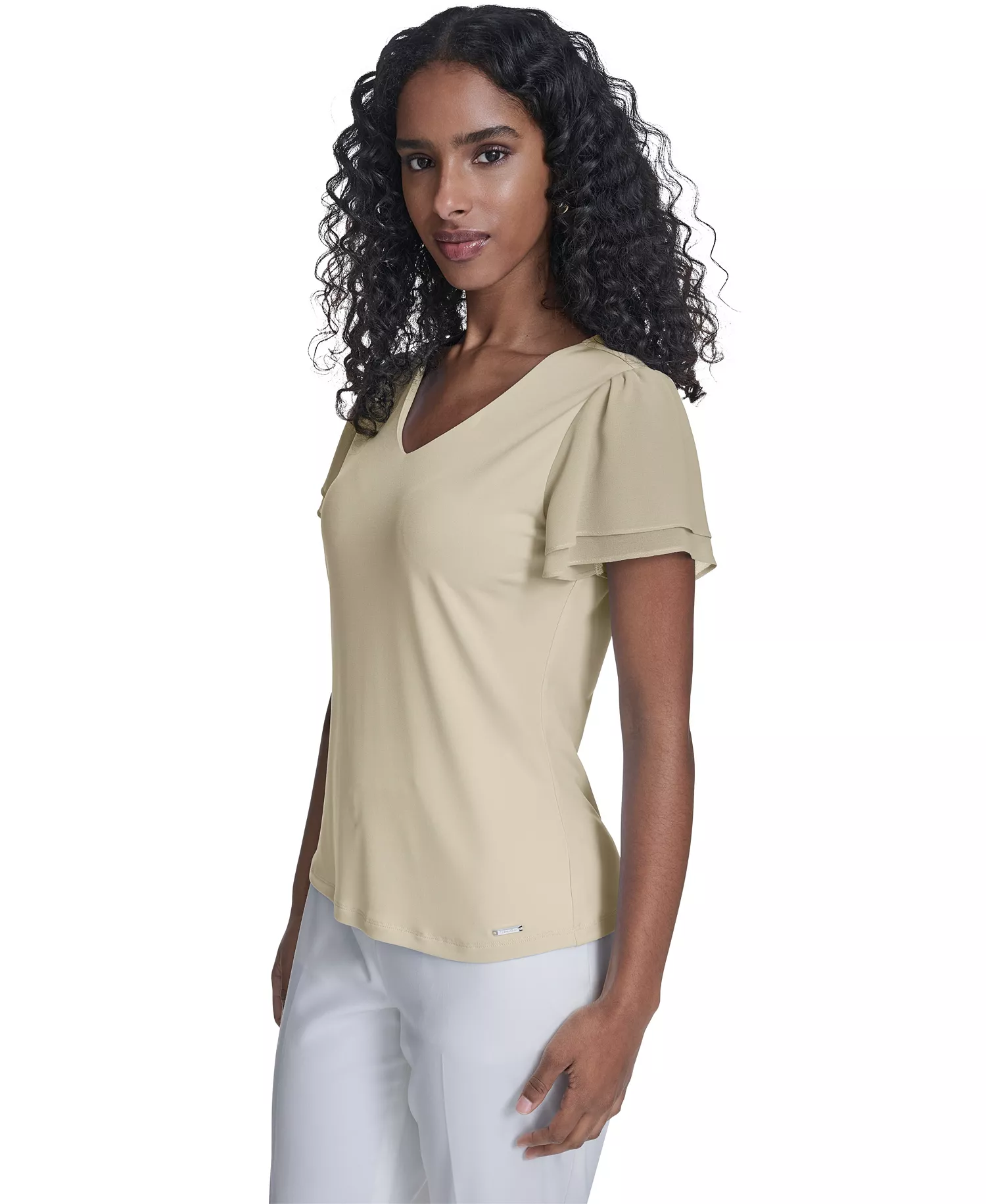 Women's Solid V-Neck Blouse - Double Cream - L