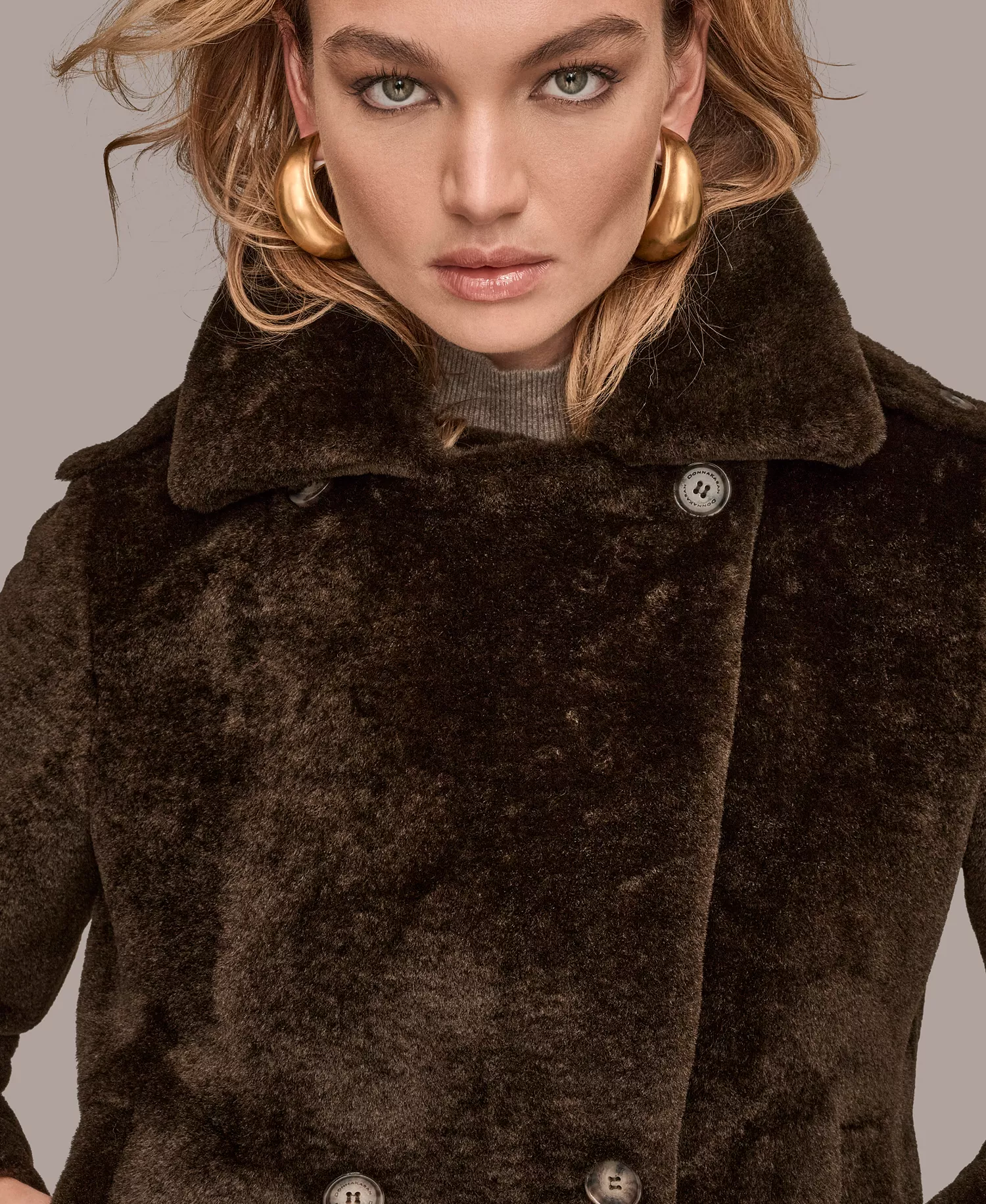 Women's Double-Breasted Coat - Chocolate - L