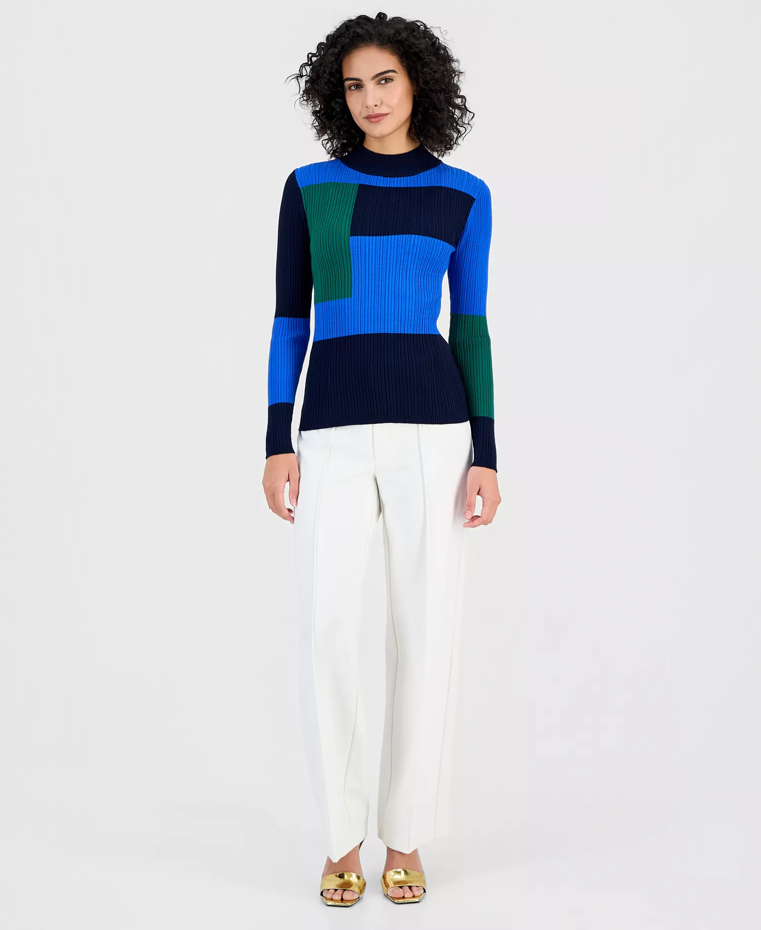 Women's Mock-Neck Colorblocked Sweater - Nvy/twilig - S