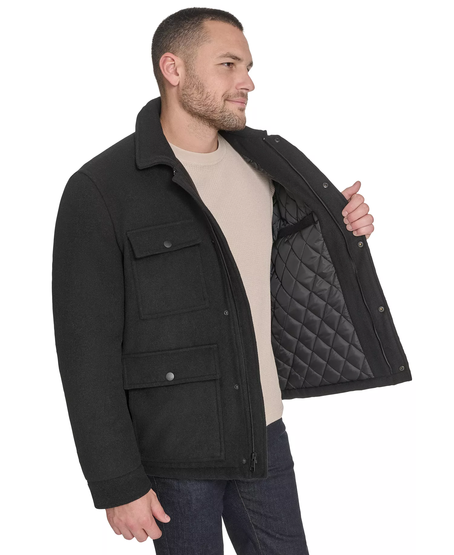 Men's Wool Blend Field Jacket - Black - 2XL