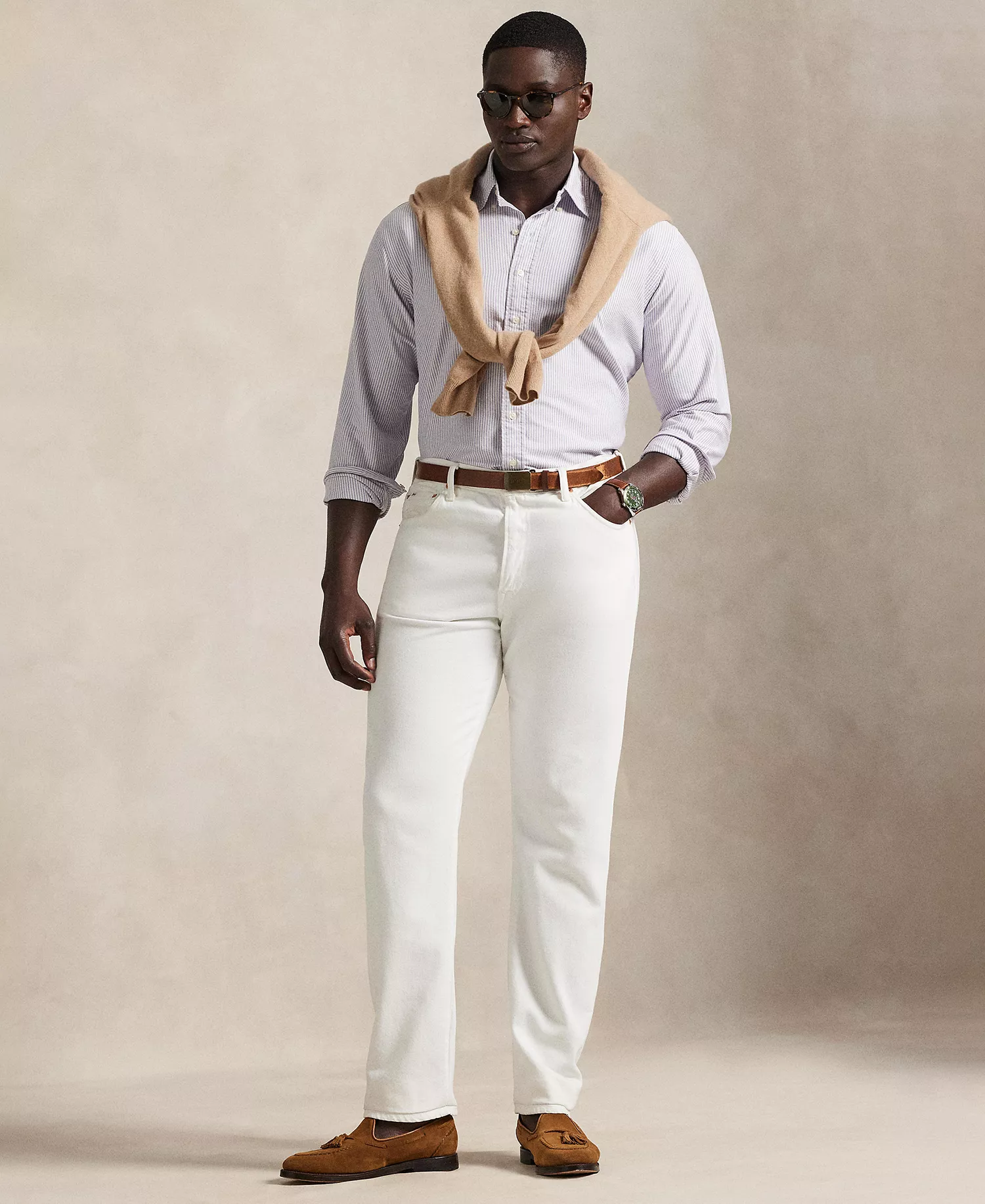 Men's Big & Tall Striped Classic Oxford Shirt - Thistle/White - 2LT