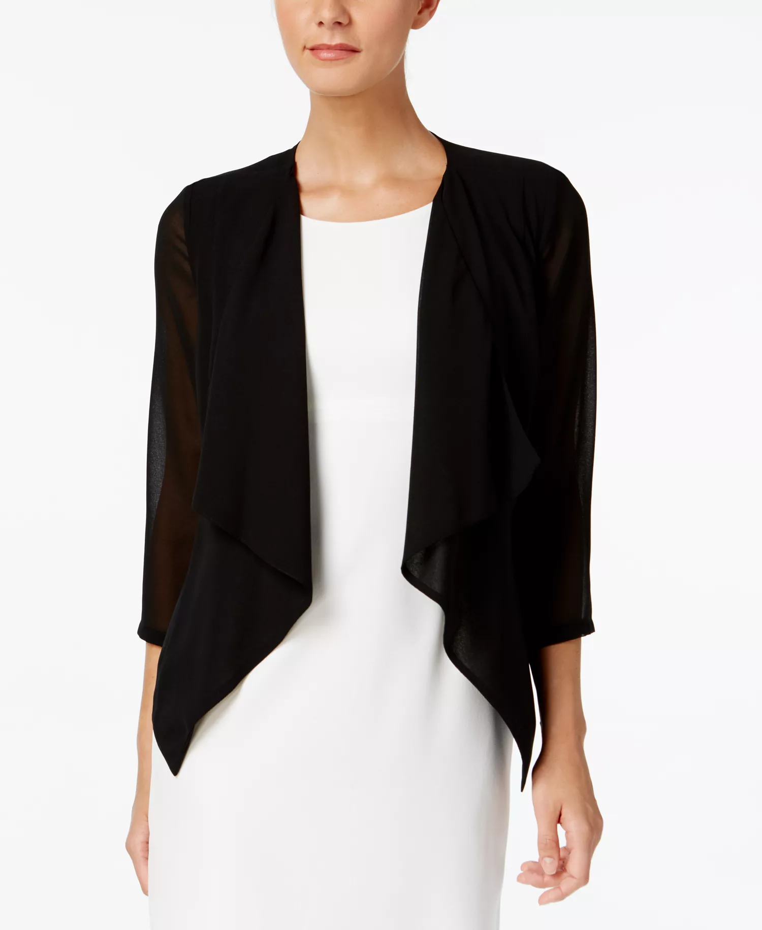 Lightweight Illusion Sleeve Draped Cardigan - Black - L