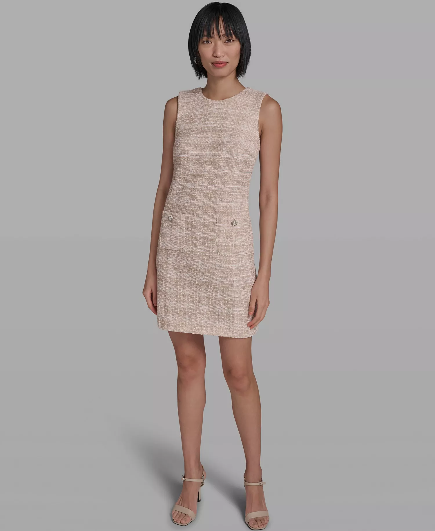 Women's Sleeveless Shift Dress - Taupe/Soft White - 0