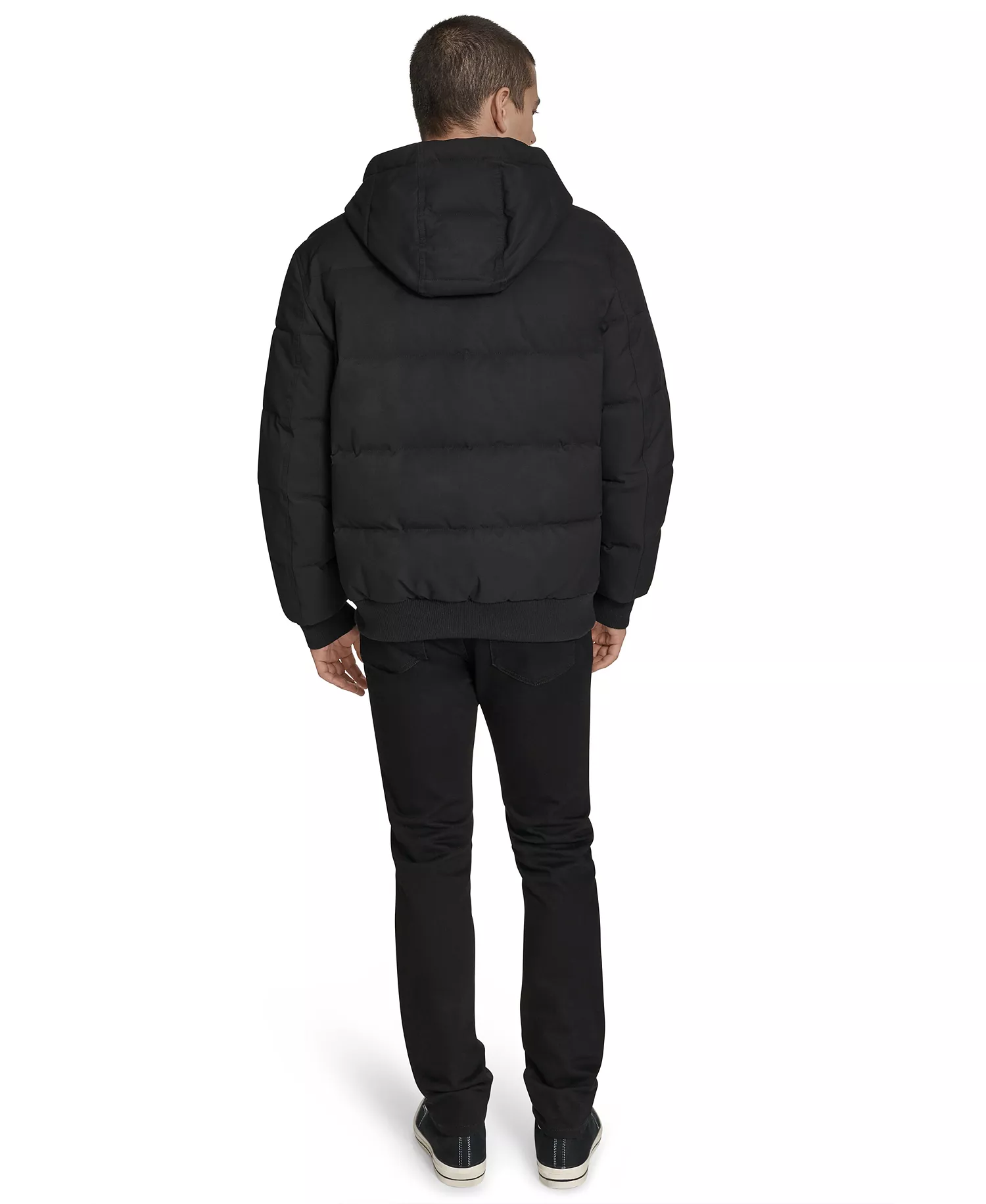 Men's Quilted Bomber with Hood Jacket - Black - 2XL