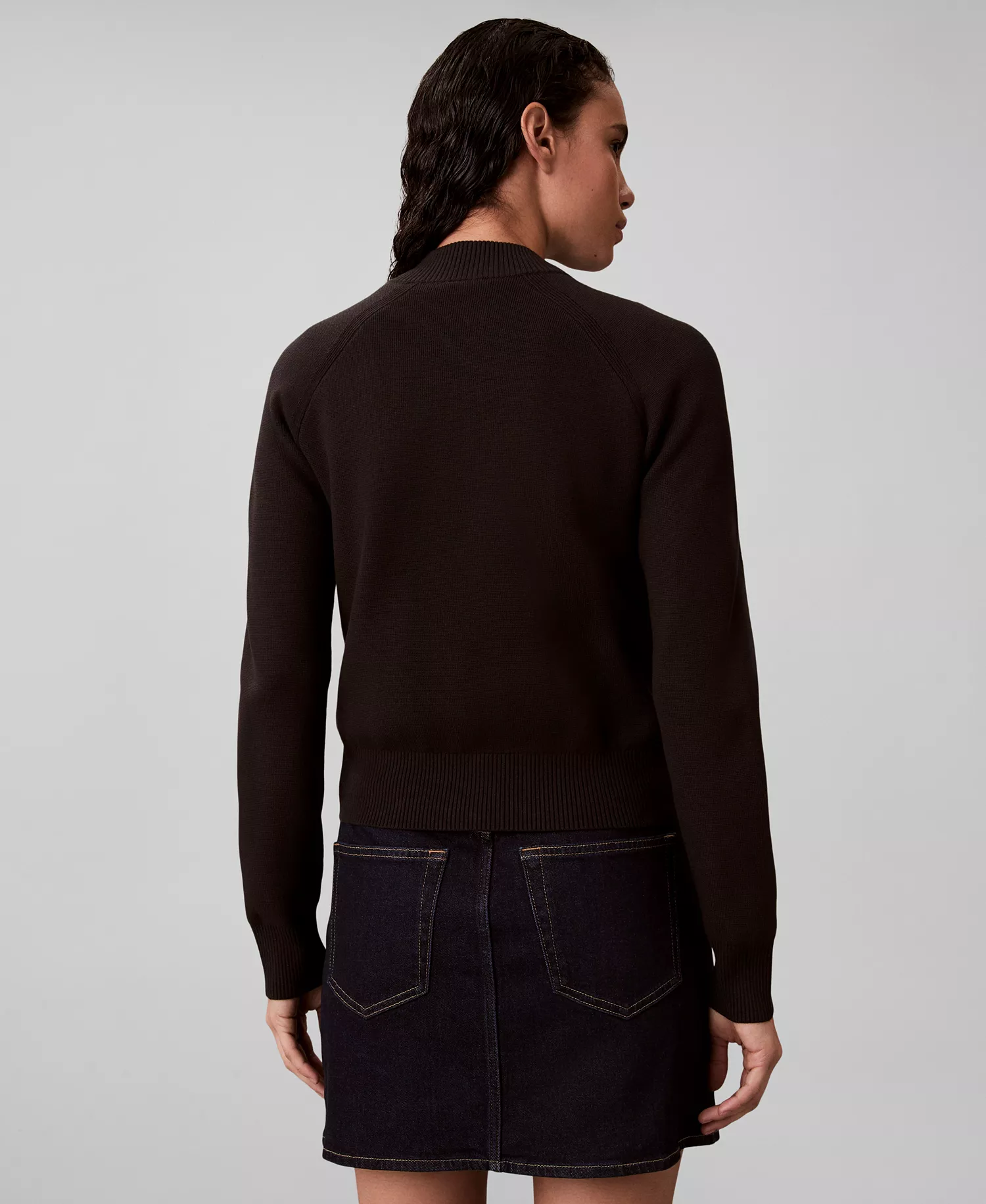 Women's Technical Long Sleeve Mock Neck Cardigan Sweater - Black - M