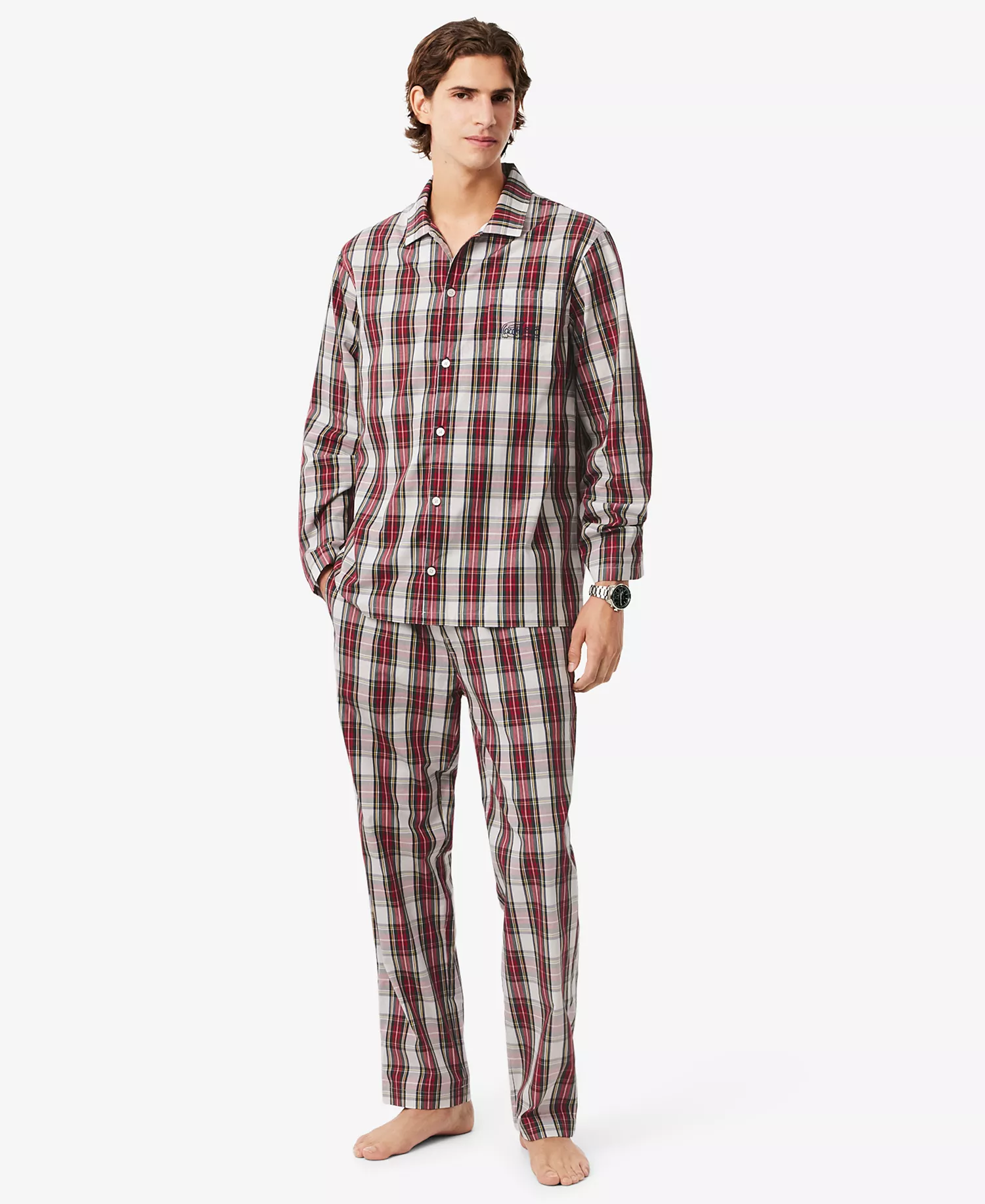 Men's Poplin Plaid Pattern Pajama Set - Ladybird/Multicolor - L