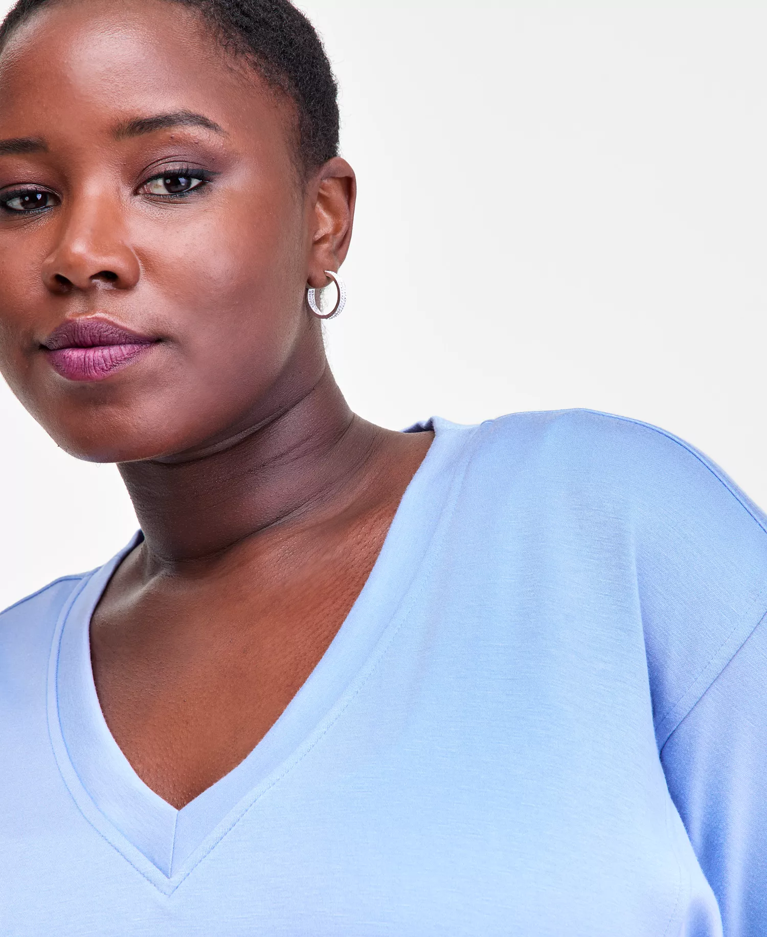 Plus Size V-Neck Knit Long-Sleeve Top, Macy's Exclusive  - Air Blue - 0X