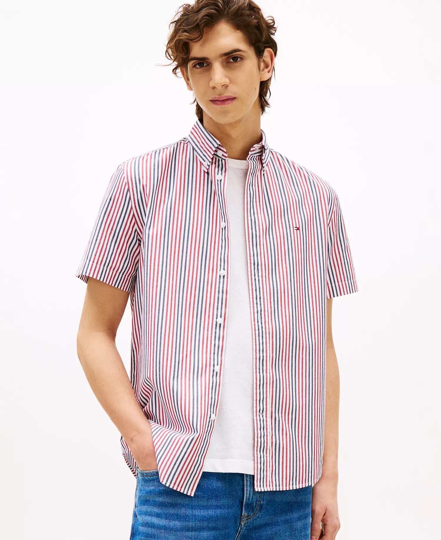 Men's Americana Stripe Shirt - Medium Red / Multi - XS
