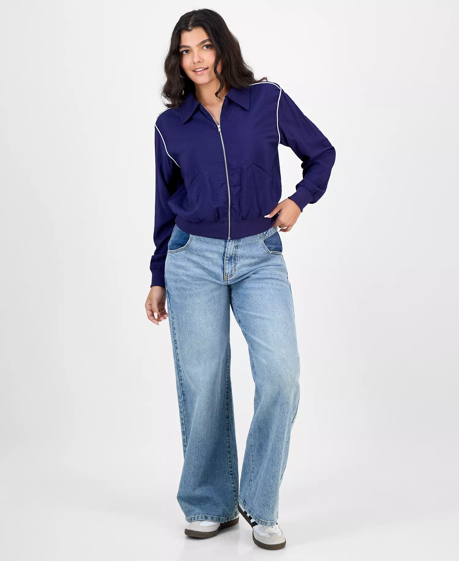 Women's Piping Trim Windbreaker Jacket, Macy's Exclusive - Blue Plum - XXS