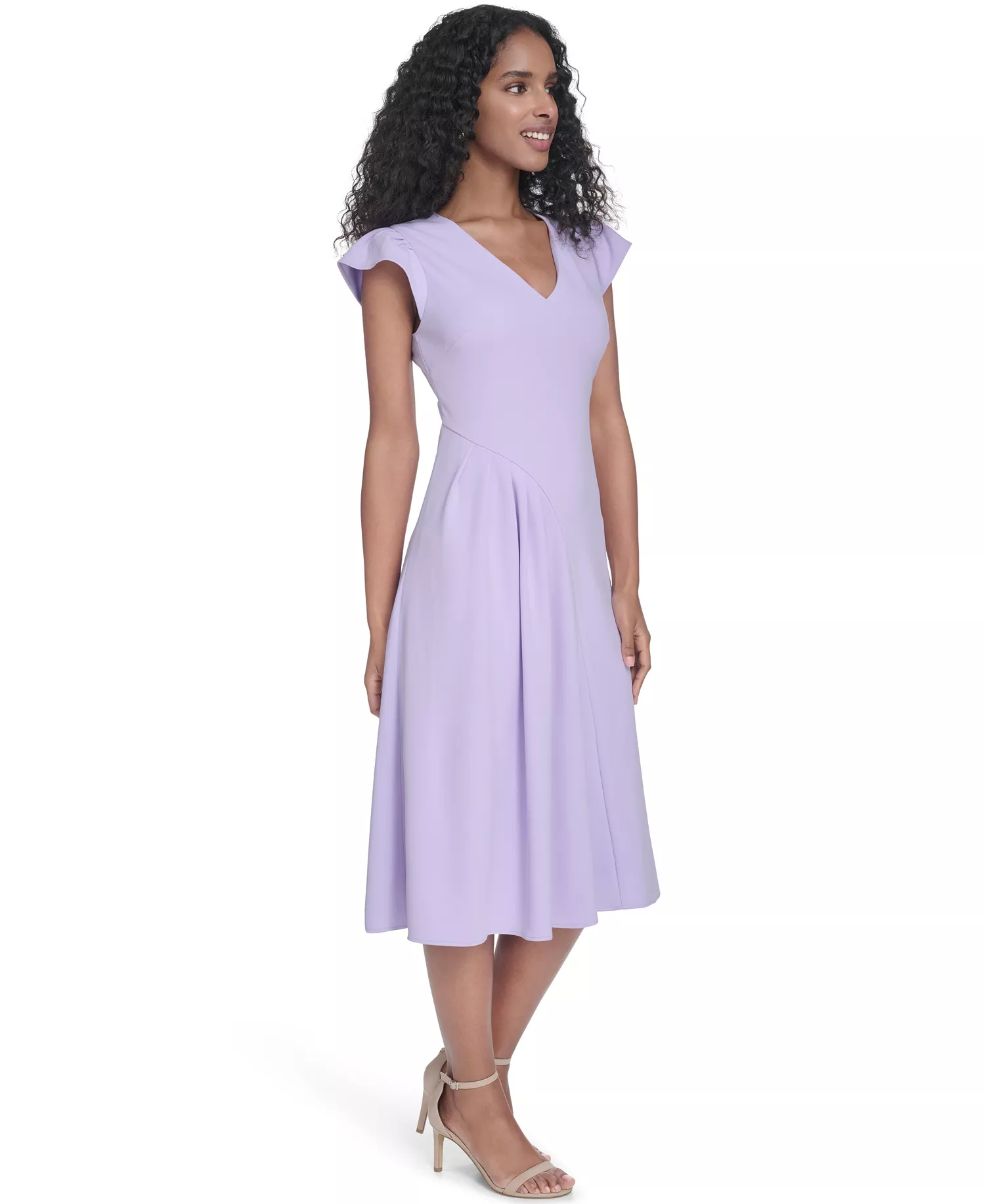 Women's Ruched V-Neck Midi Dress - Opal - 10