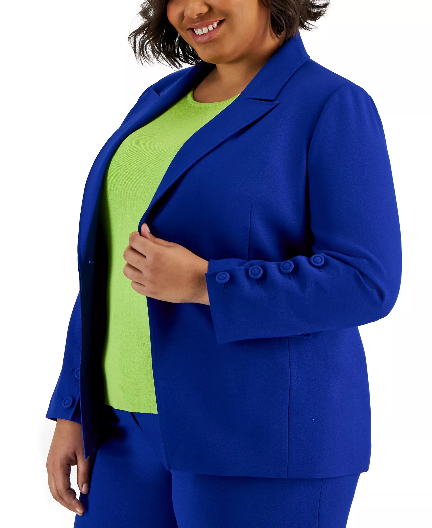 Plus Size One-Button Blazer & Wide-Leg Pants Suit Separates - Cobalt - 24W