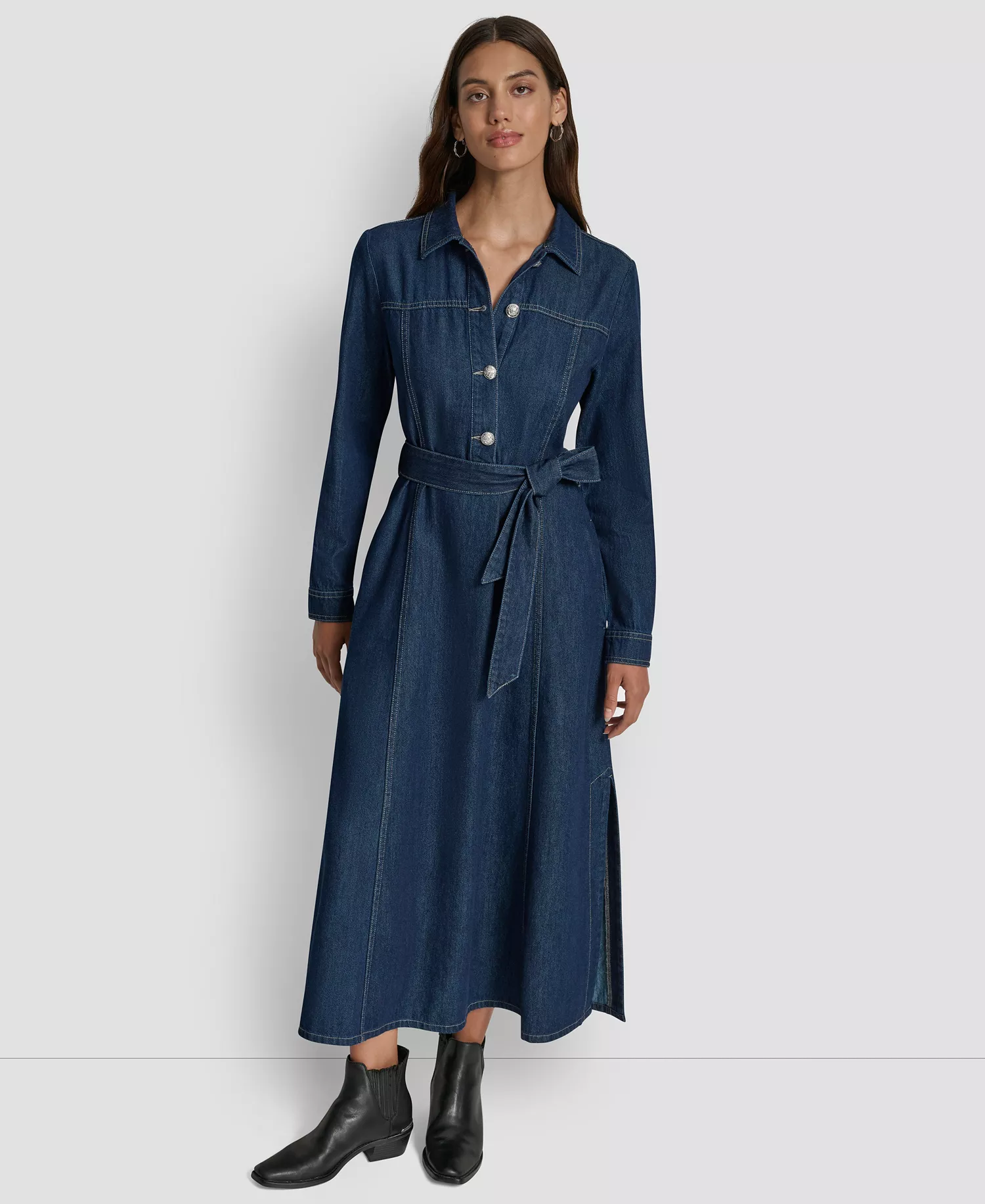 Women's Self-Belted A-Line Shirt Dress - Carmine Wash - L