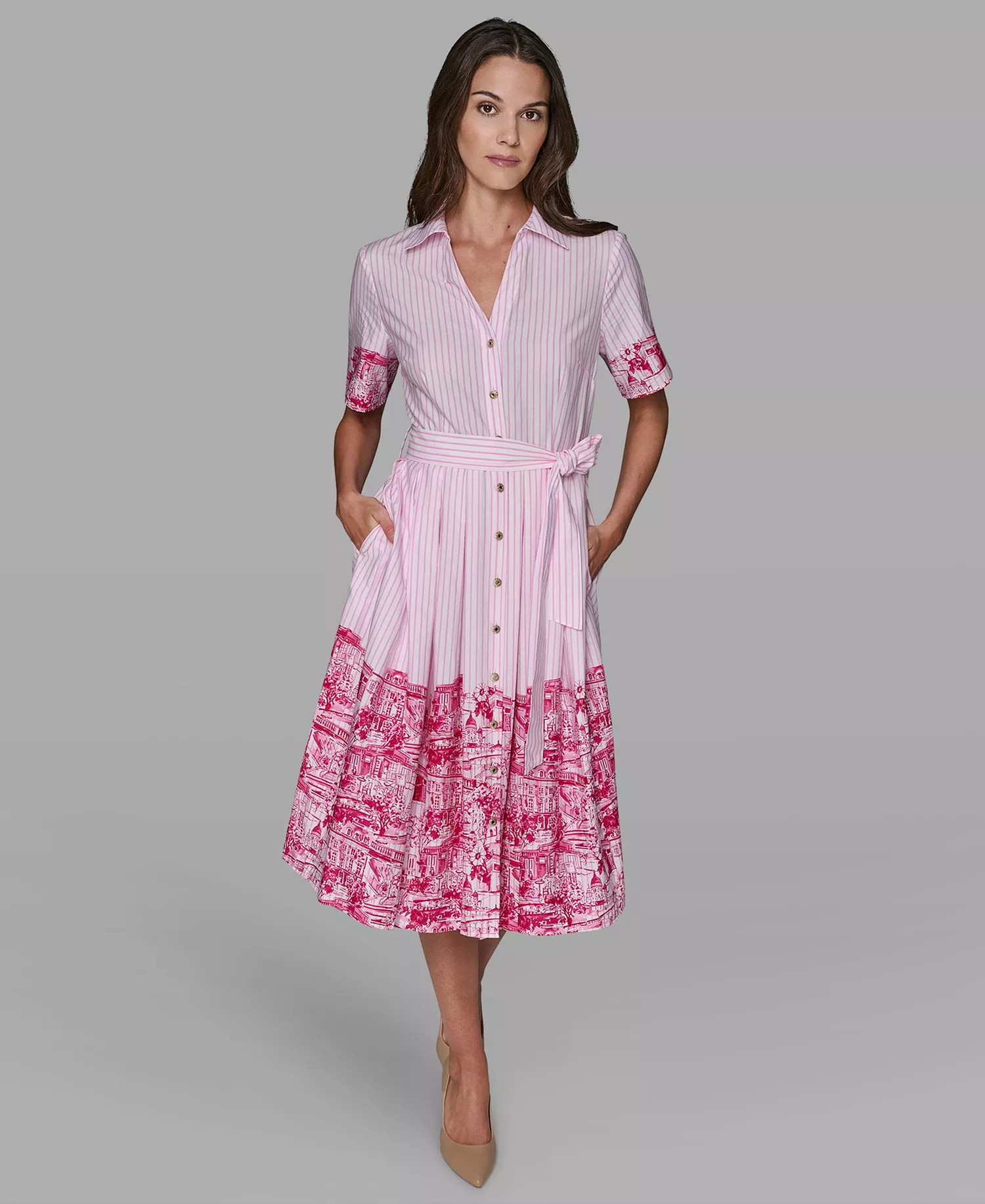 Women's Printed Shirt Dress - Rouge/Prism Pink Multi - M