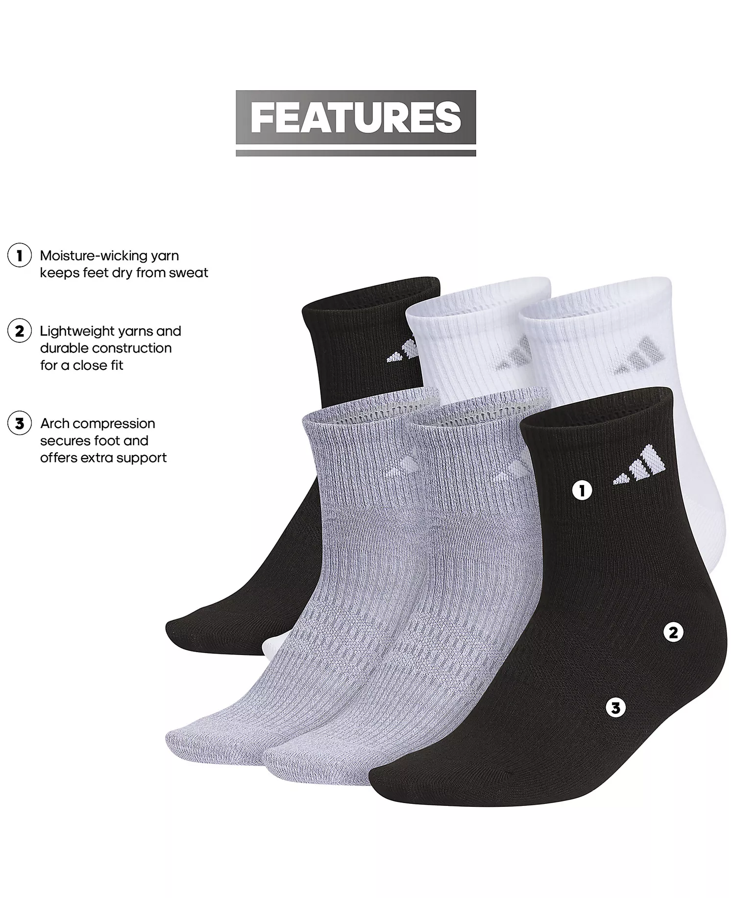Women's 6-Pk. Superlite 3.0 Quarter Socks - Black/White - 9-11