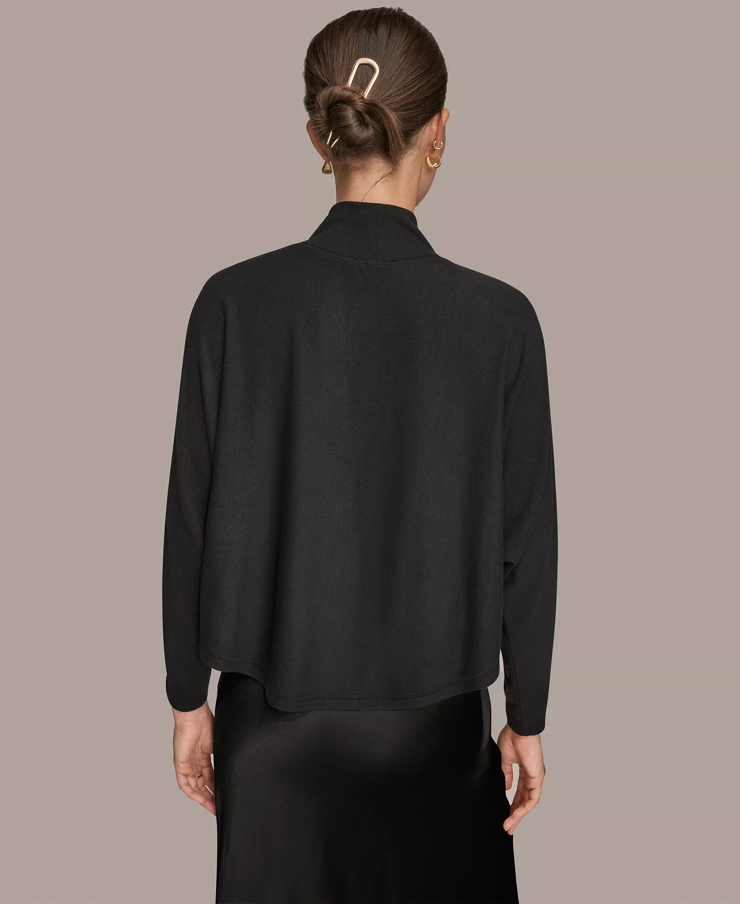 Women's Brushed Rib Dolman Mock Neck Long Sleeve Top - Black - L