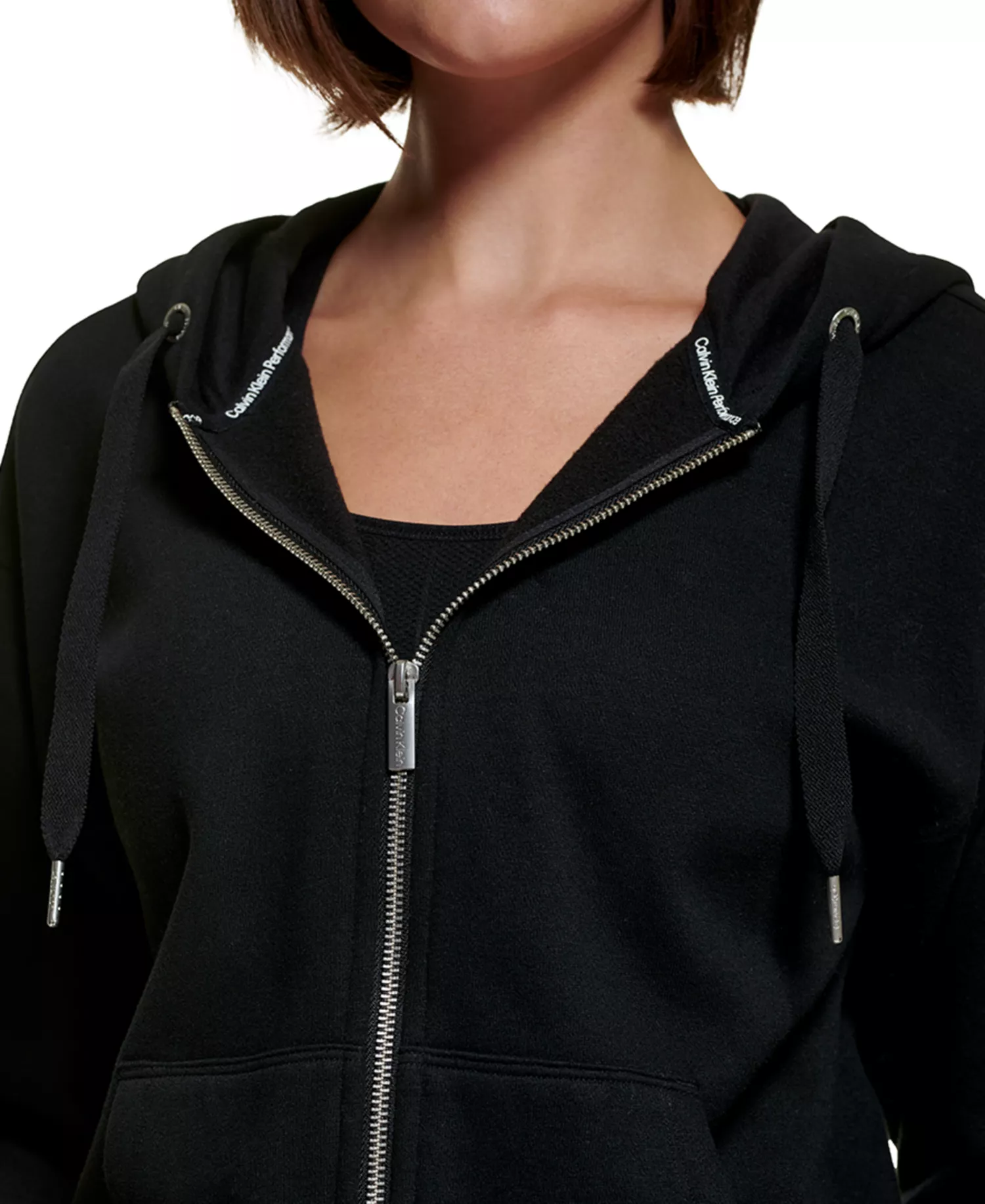 Women's Fleece Long-Sleeve Zip-Front Hoodie - Black - L