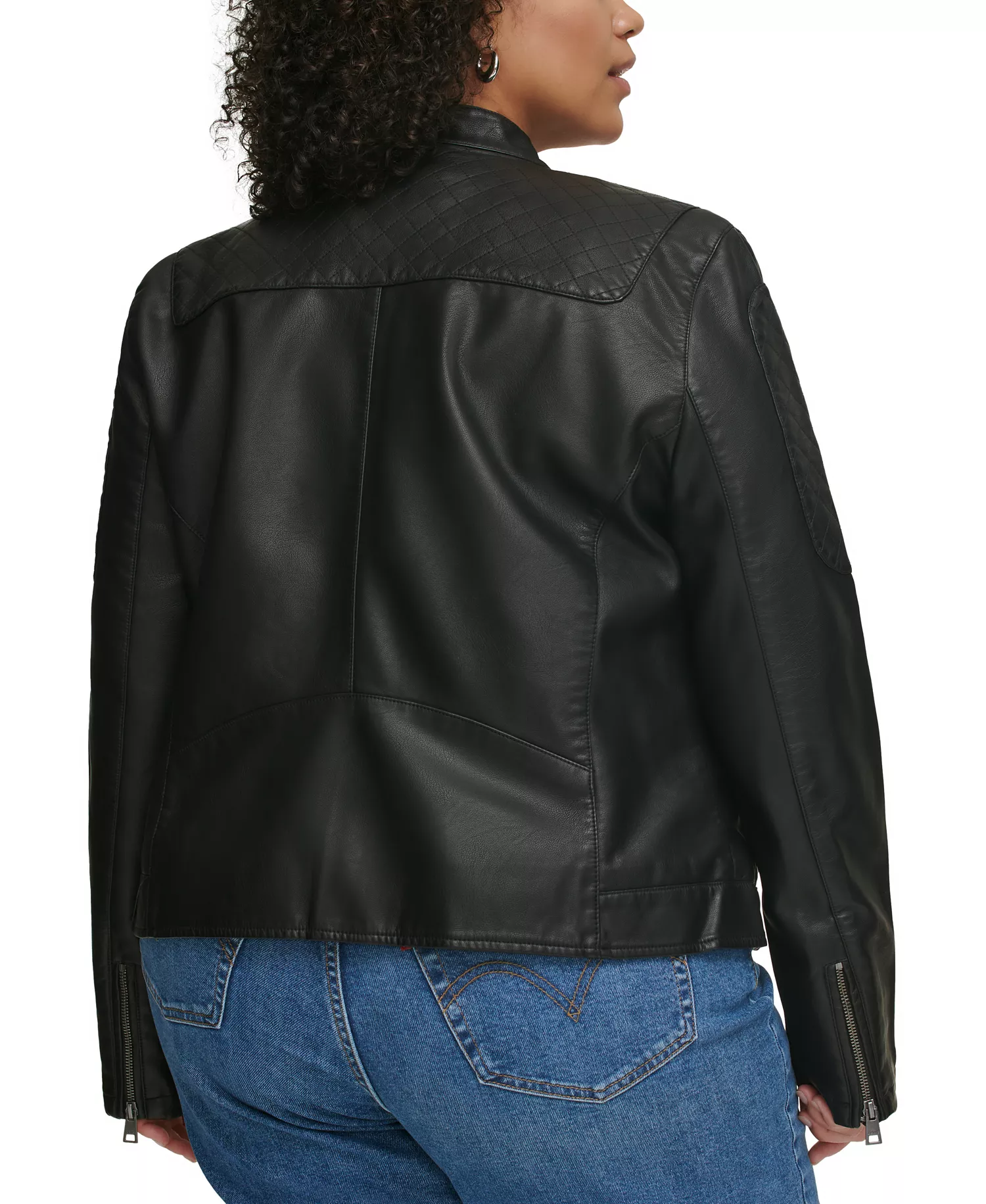 Plus Size Faux Leather Motocross Racer Jacket - Black - 1X