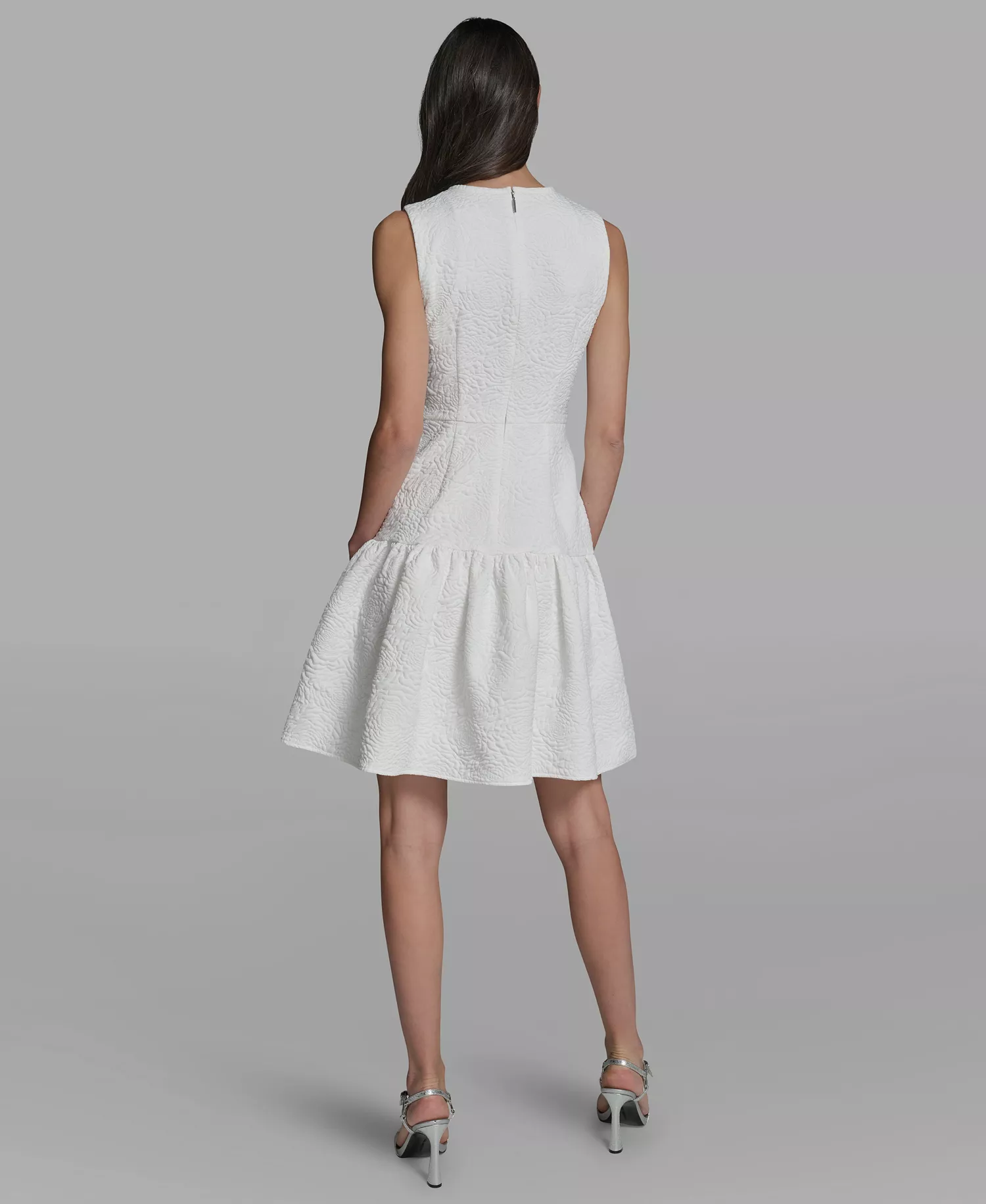 Women's Crew Neck Jacquard Ruffle Hem Dress - Soft White - 0