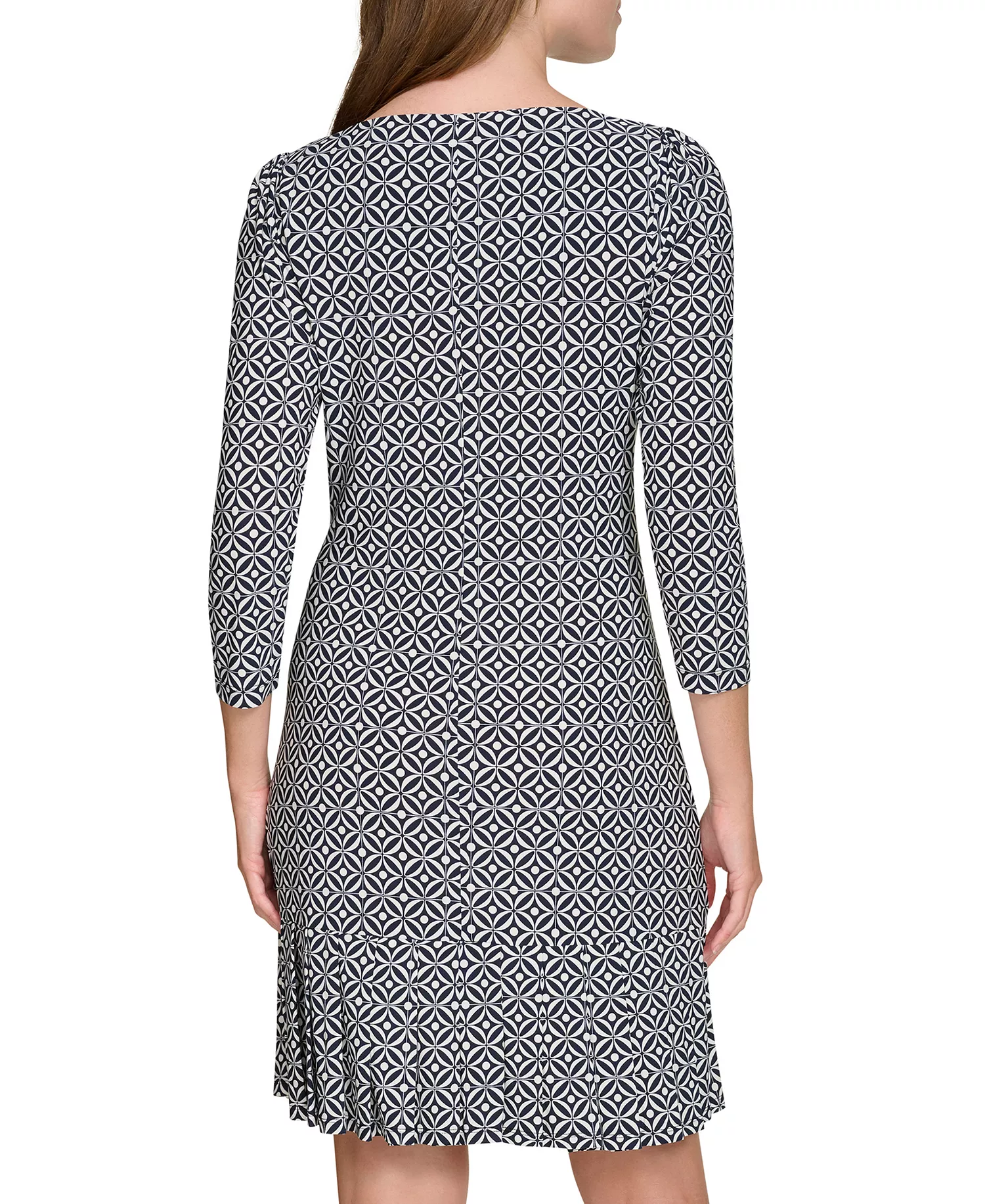 Women's Printed Pleated-Hem Shift Dress - Sky Captain/Cream - 10