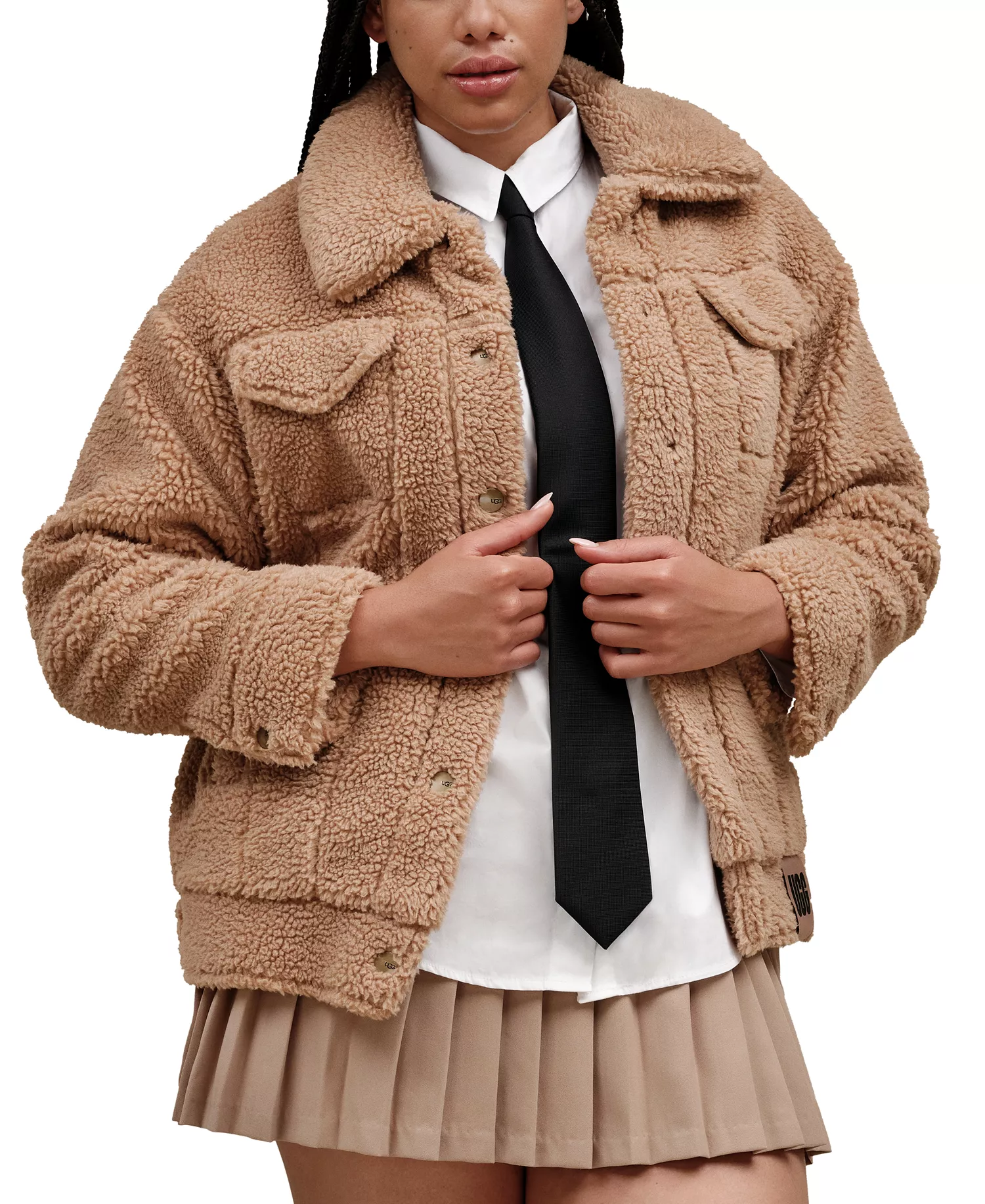 UGG Women's Frankie Sherpa Fleece Trucker Jacket - Camel Brown - L