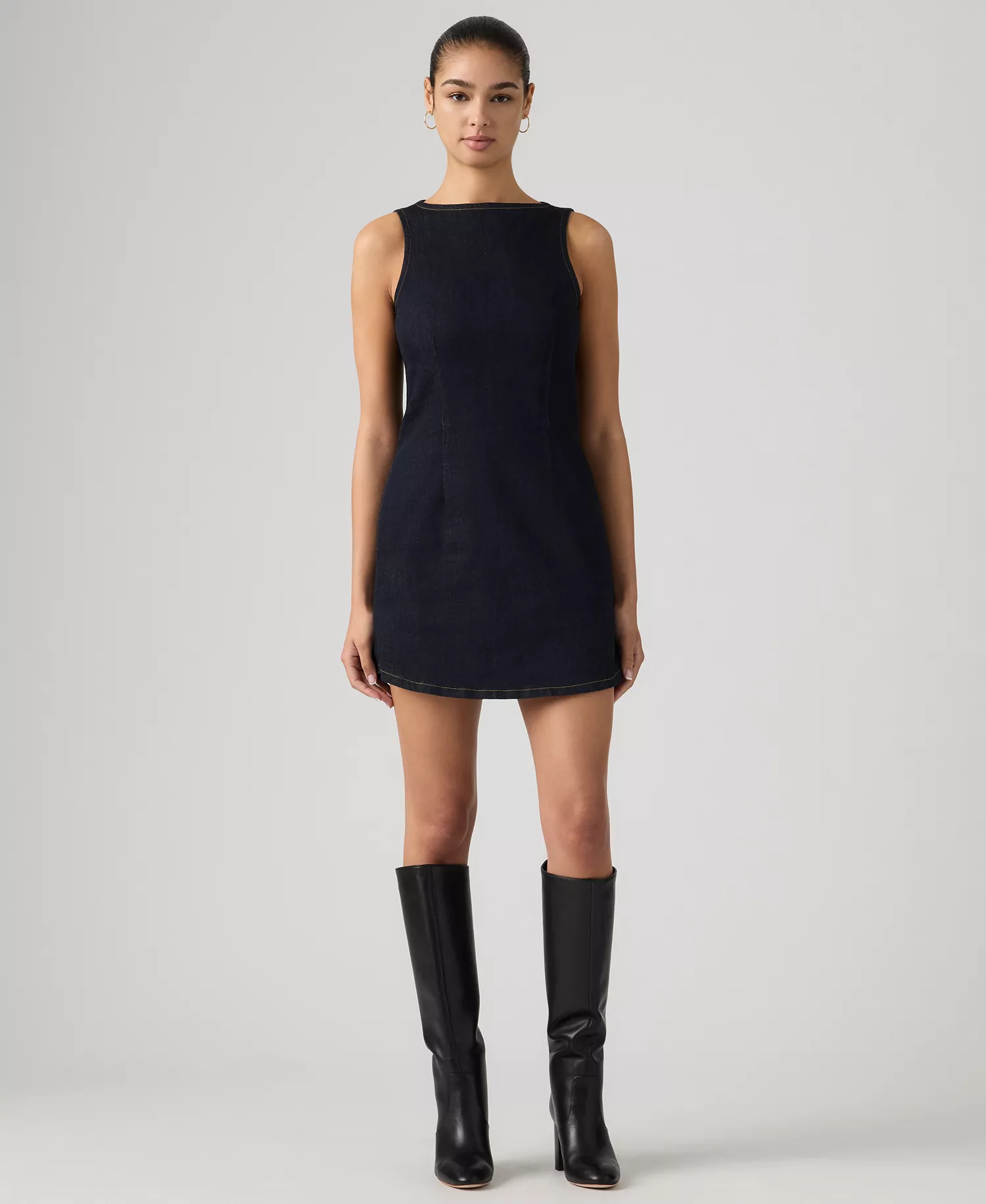 Women's Boat Neck Denim Dress - Fem Fatale - L