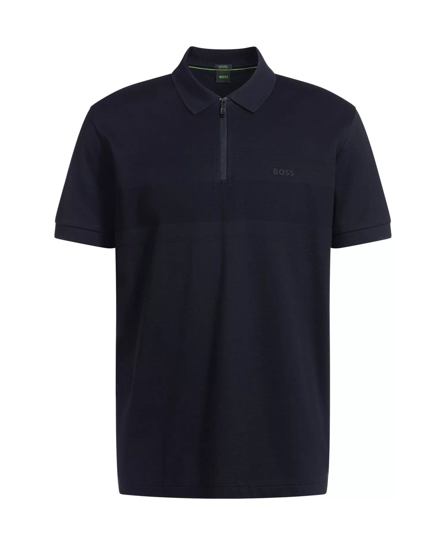 Men's Zip Neck Structured-Cotton Polo Shirt - Dark Blue - 2XL