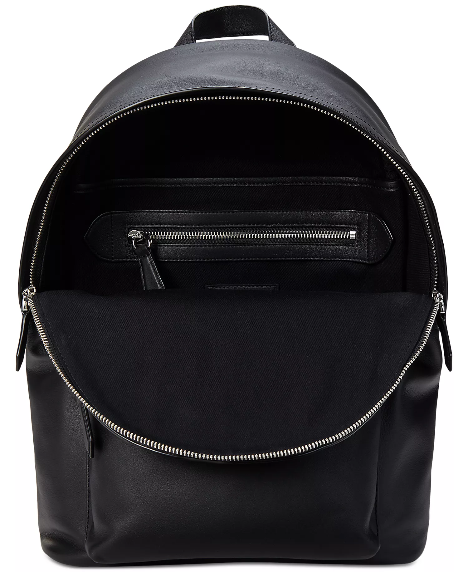 Men's Smooth Leather Backpack - Black - No Size