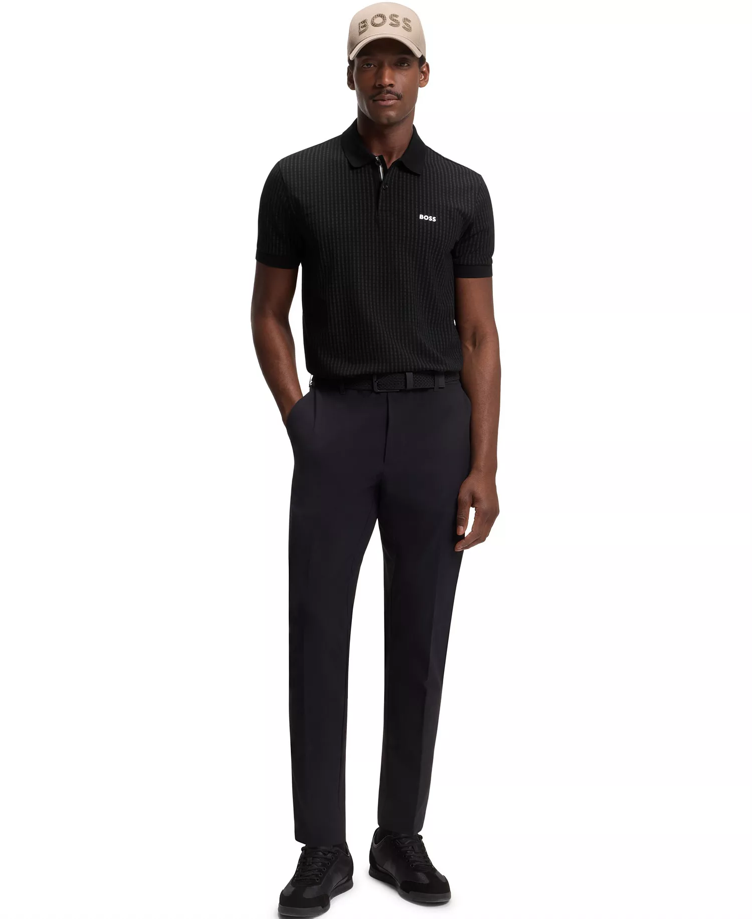 Men's Cotton-Piqué All-Over Print Polo Shirt - Black - 2XL