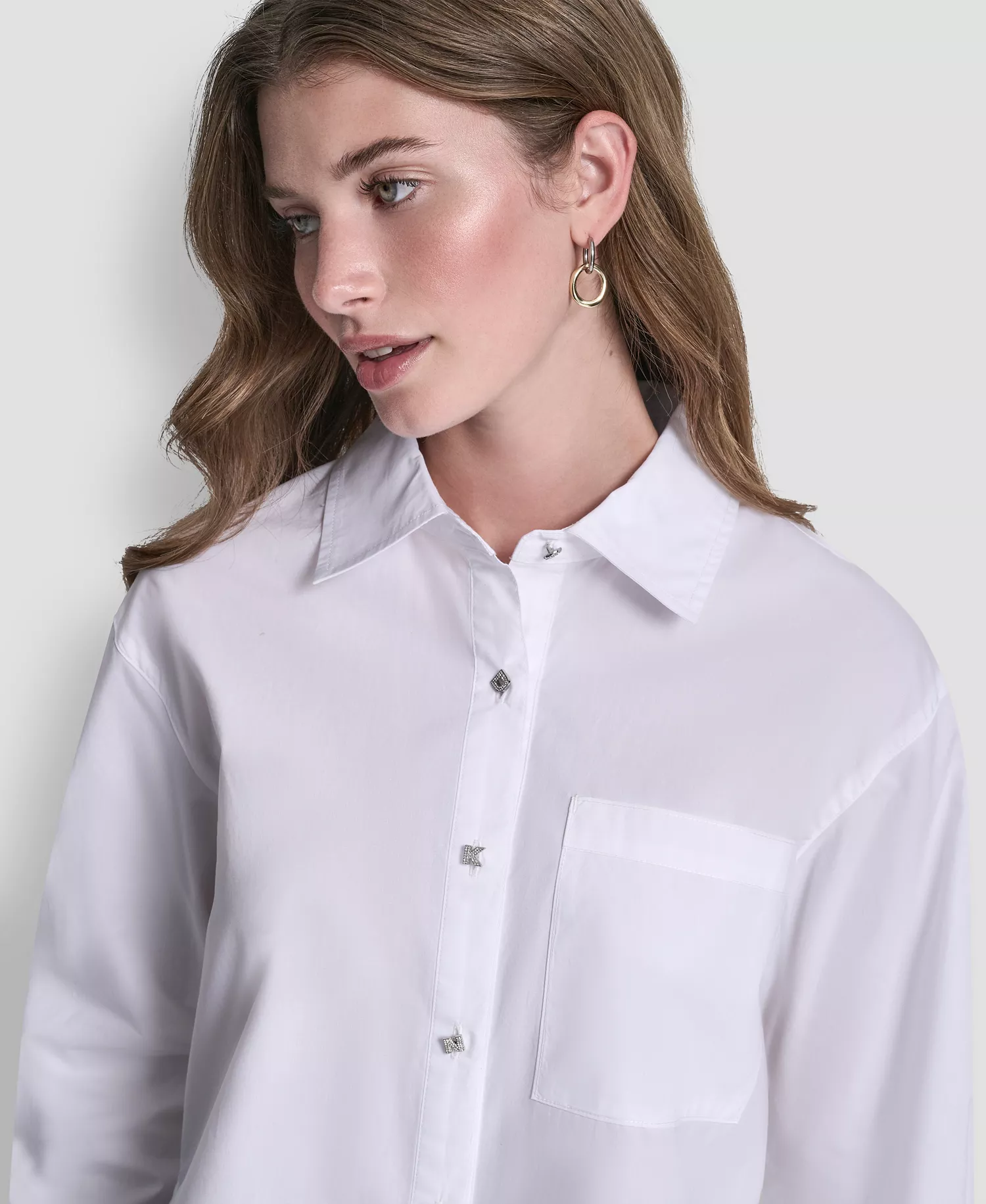 Women's Long-Sleeve Button Front Poplin Shirt - White - L