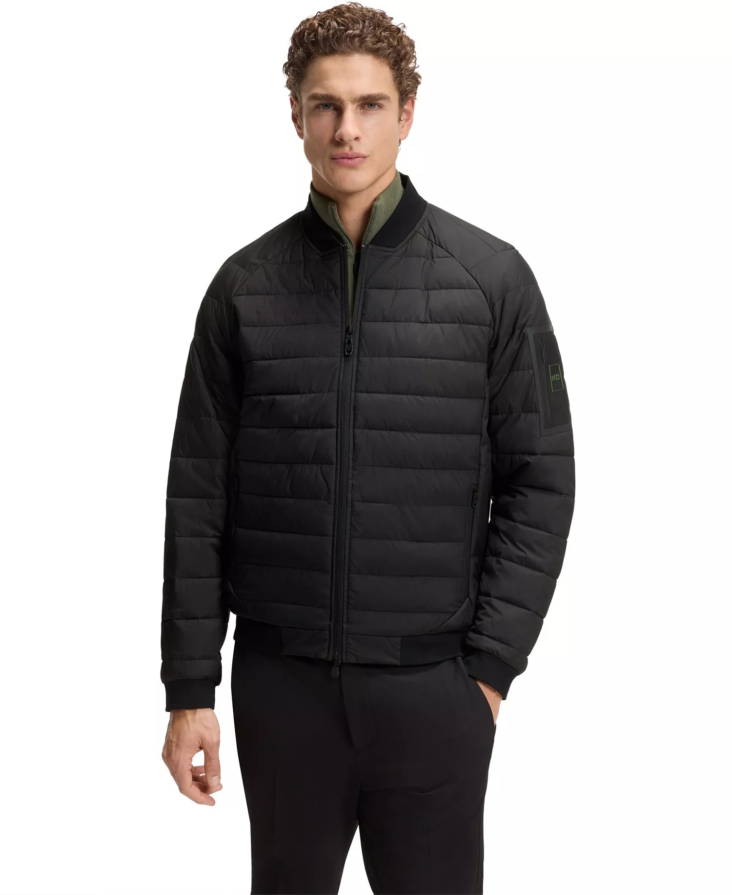 Men's Water-Repellent Padded Bomber Jacket - Black - L