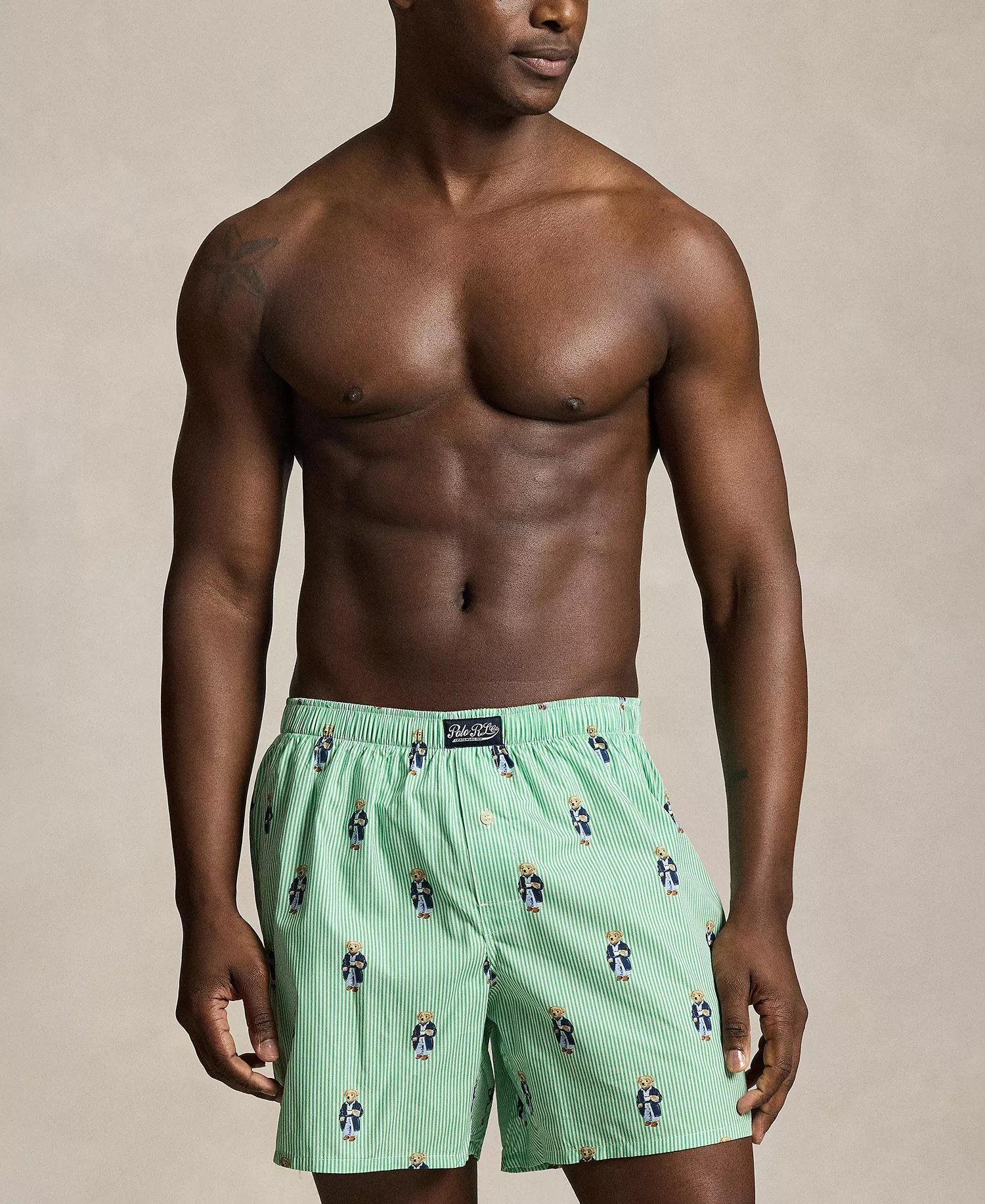 Men's Single-Button Fly Woven Boxers, 3-Pack Set - Morning Robe Bear Stripe/Robinson Plaid/Spring Melon - L