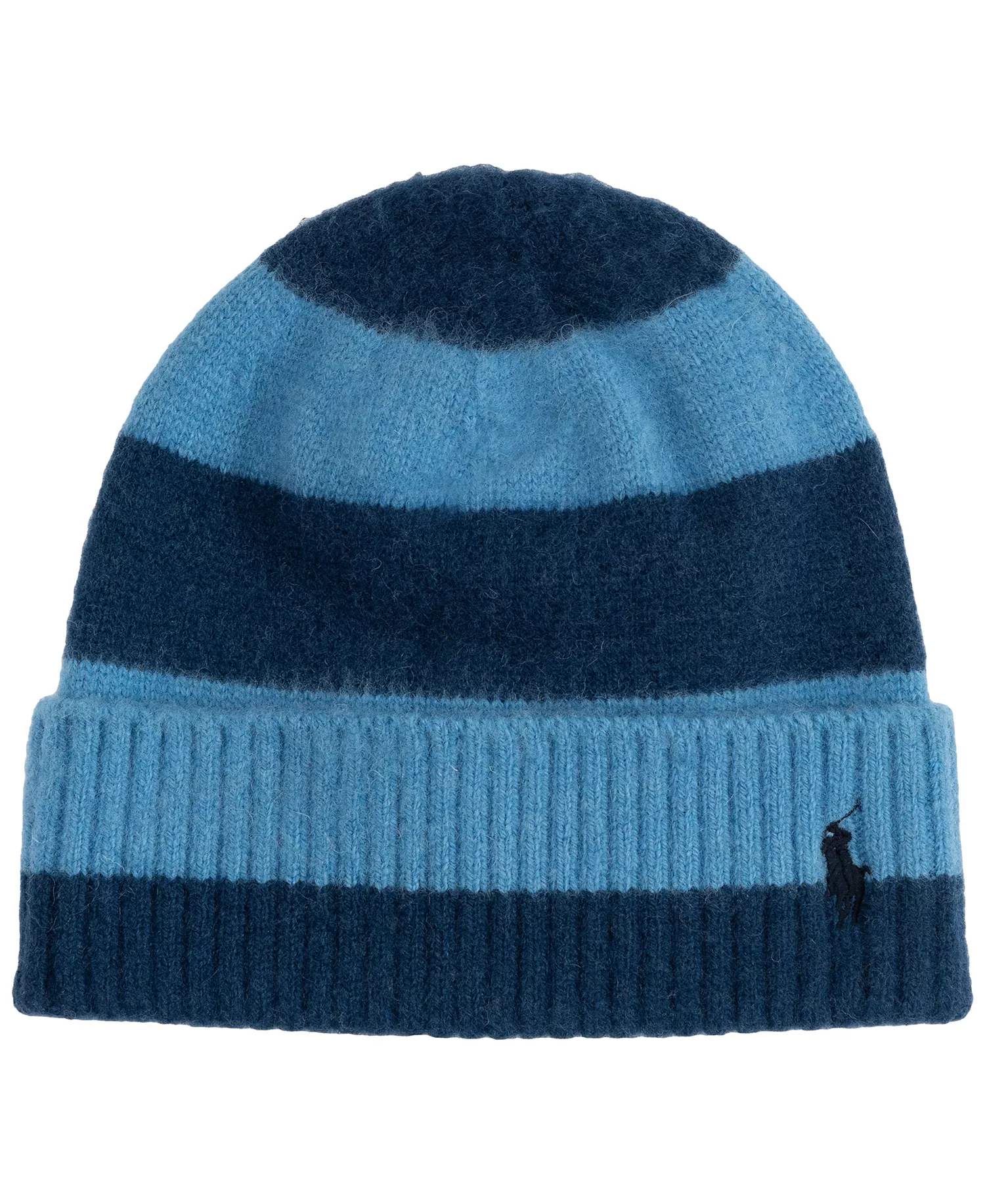 Men's Brushed Stripe Beanie - Navy/blue - ONE SIZE