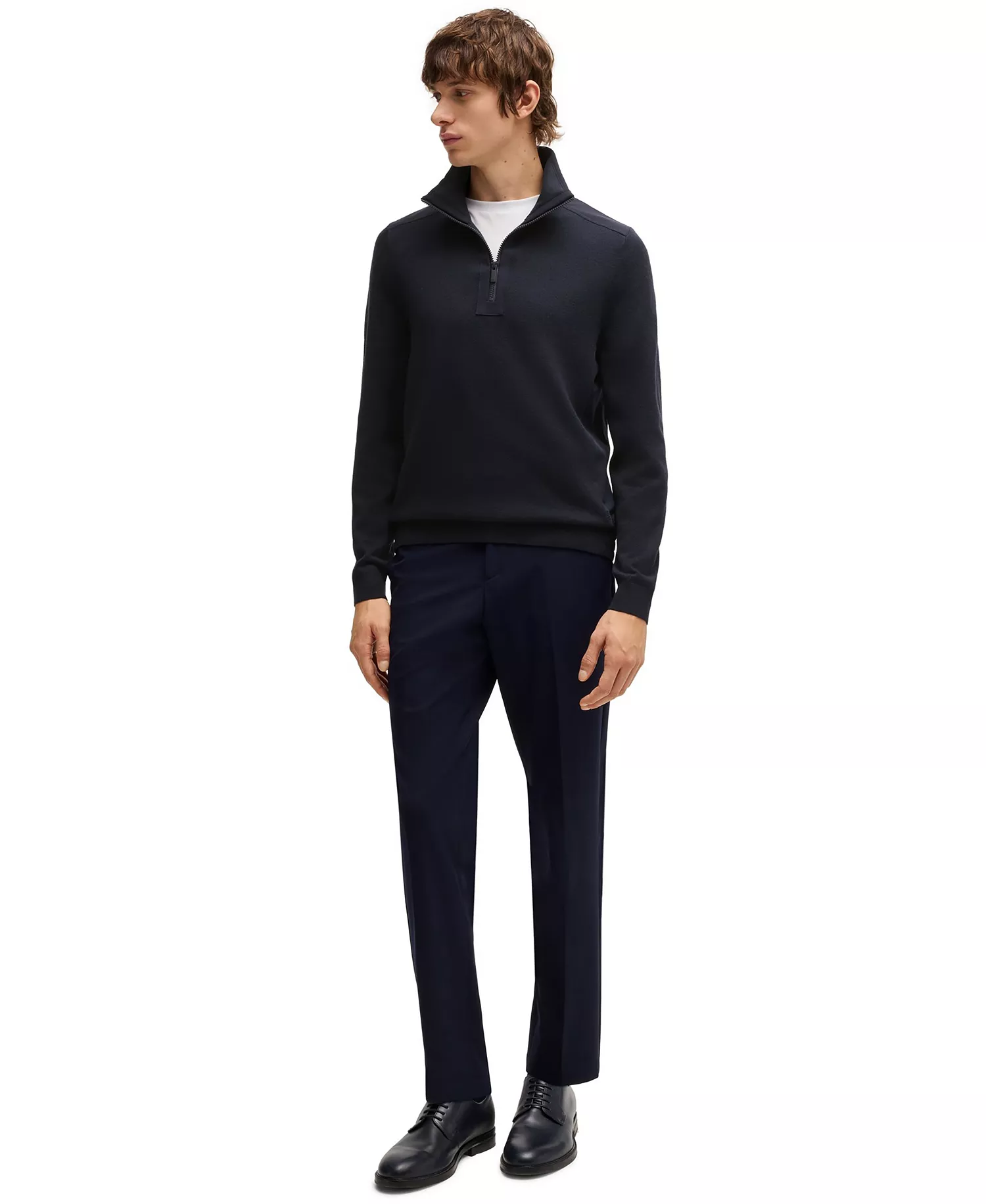 Men's Softshell Trims Zip-Neck Sweater - Dark Blue - L