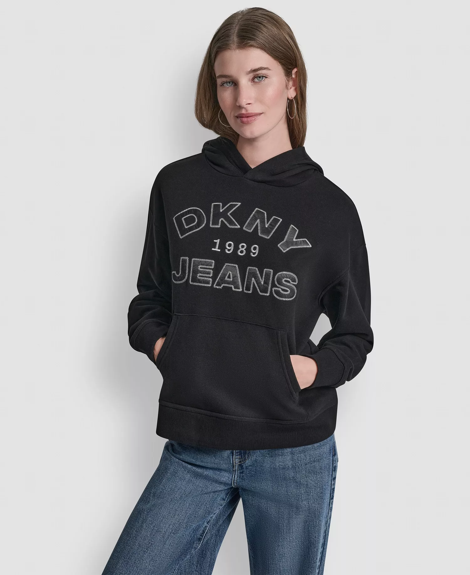 Women's Applique Chainstitch Logo Hoodie - Black/silver - XL