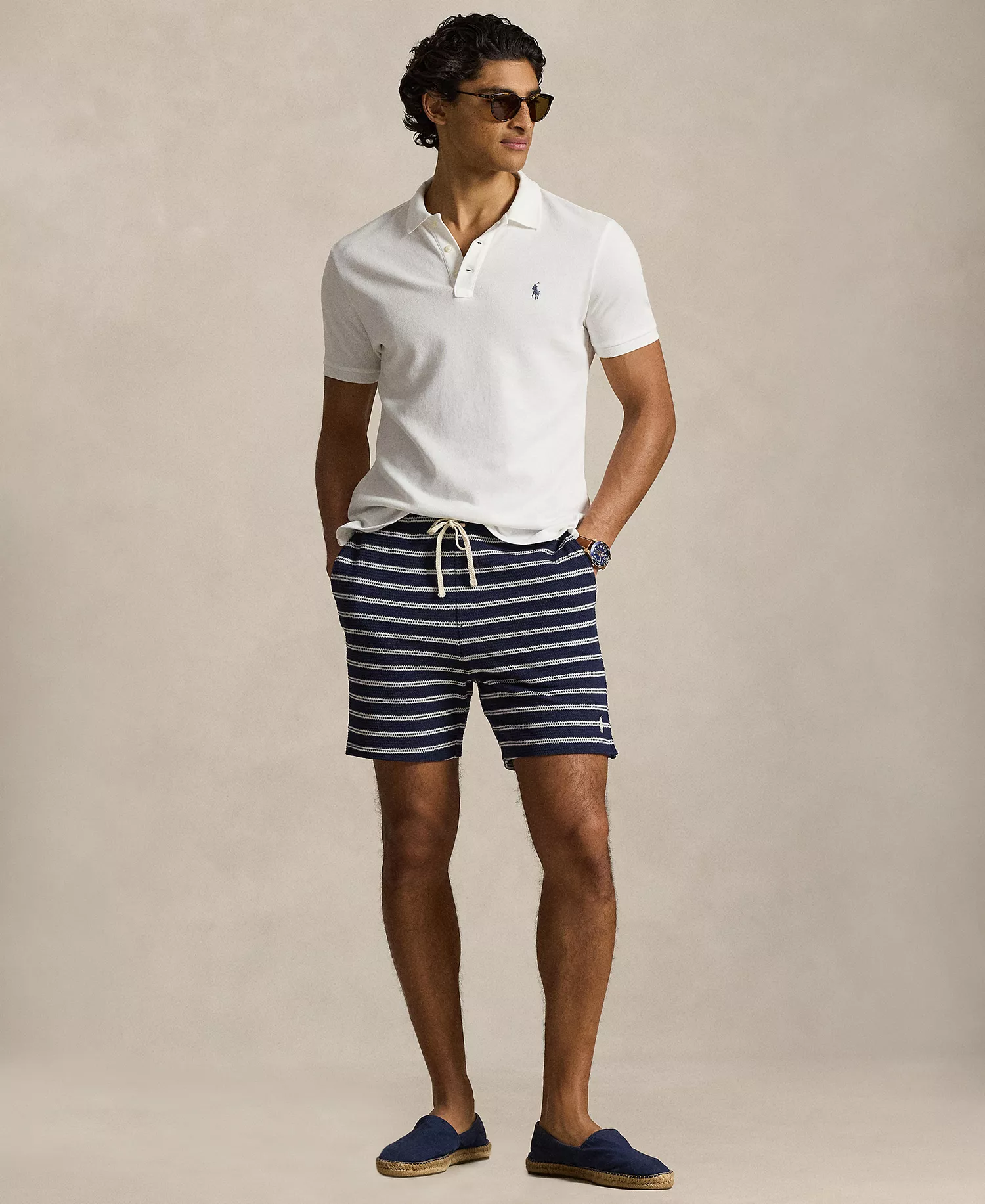 Men's Striped Slim-Fit Shorts - Newport Navy/Cream - 2XL