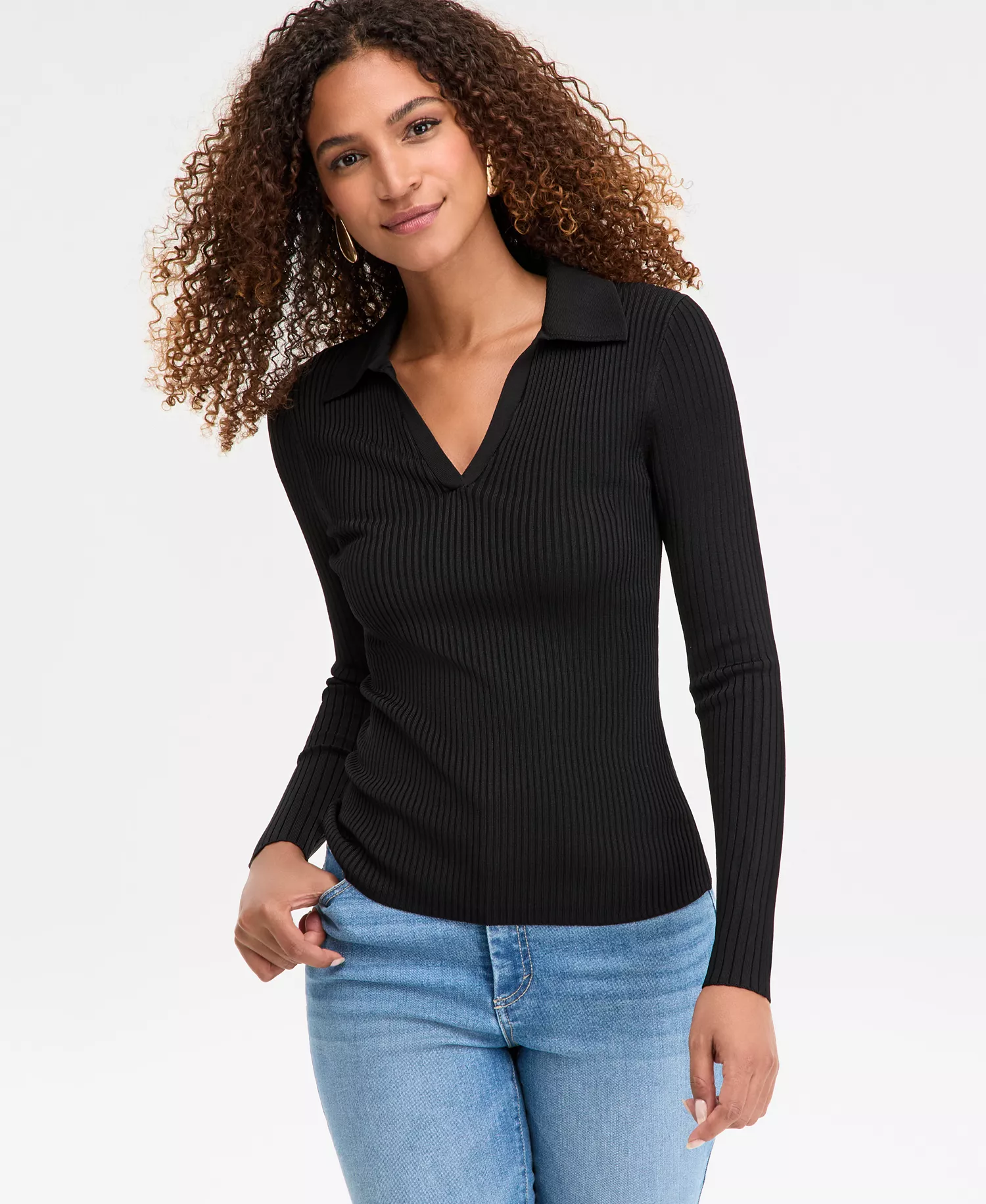 Women's Johnny Collar Sweater, Macy's Exclusive - Deep Black - XL