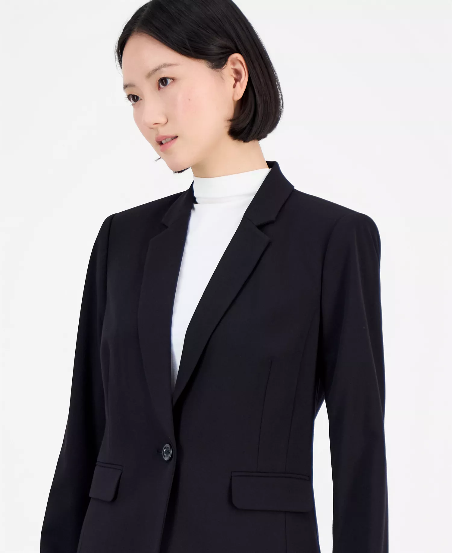 Women's One-Button Blazer With Inner-Elastic Retractable Sleeves - Black - 10