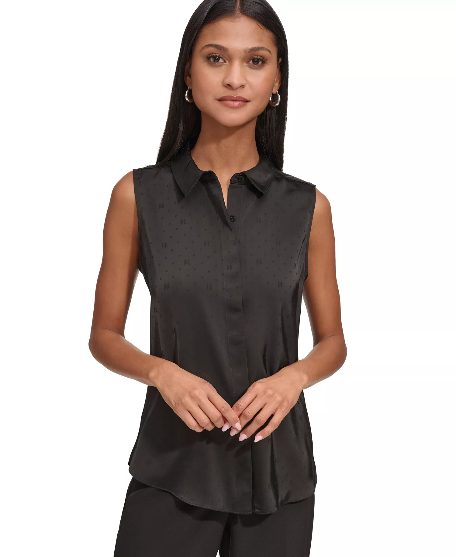 Women's Jacquard Logo Sleeveless Shirt - Black - L