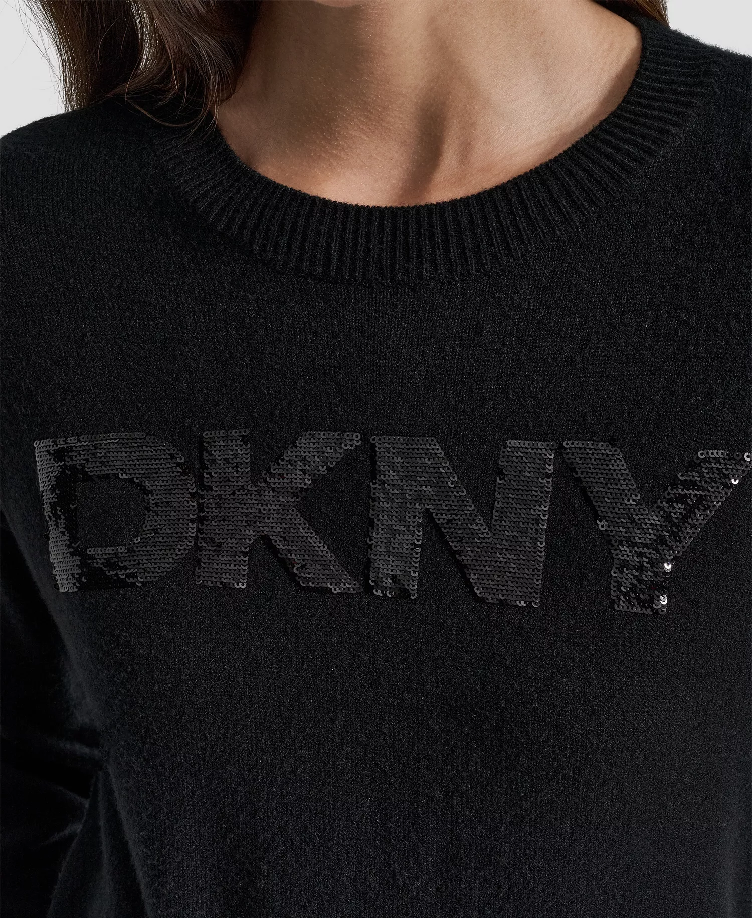 Women's Logo Sequined Long-Sleeve Sweater - Black/antique Black - L